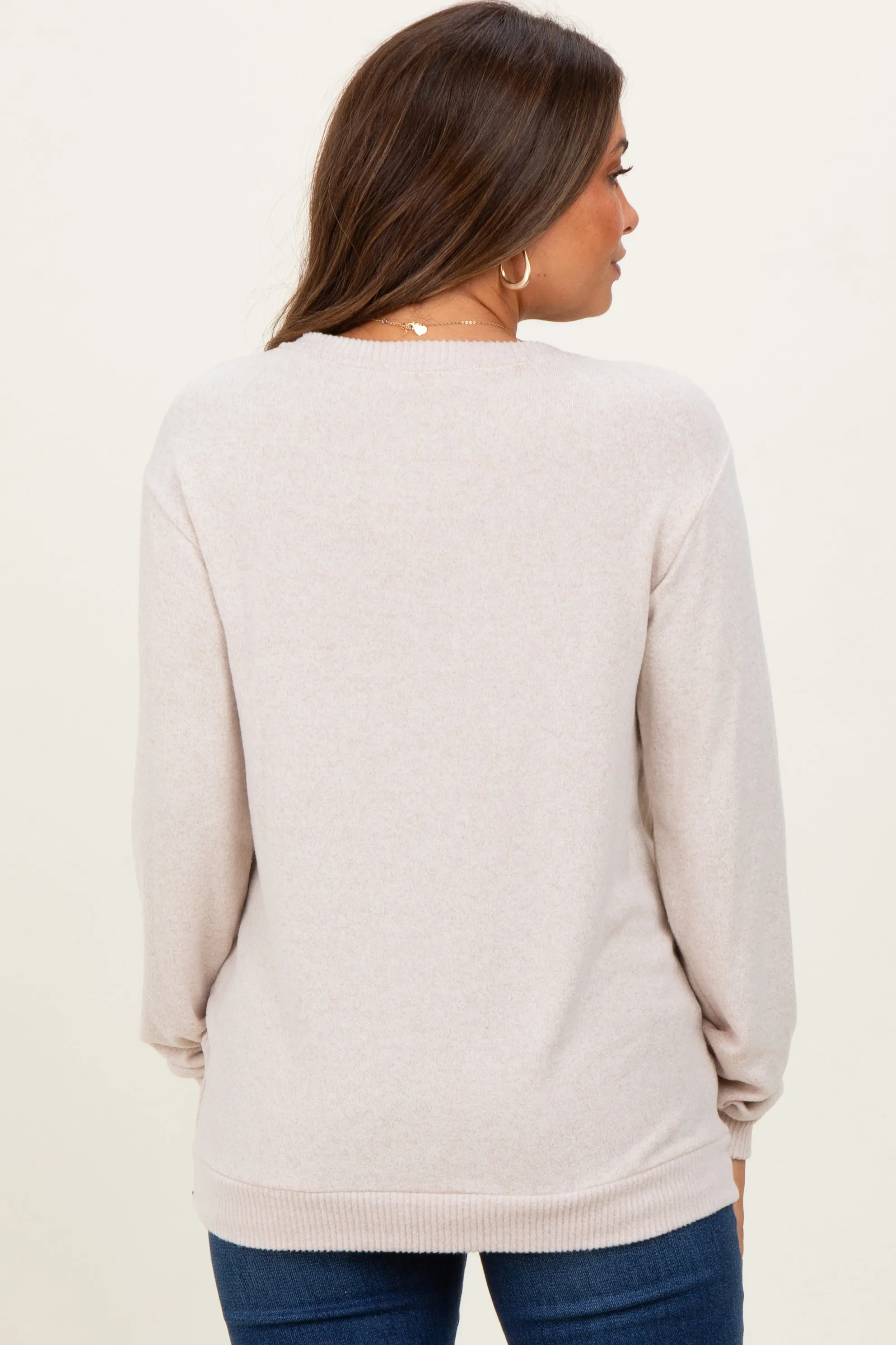 Beige V-Neck Double Layer Maternity Nursing Pullover Top sold by Pinkblush product image thumbnail 4