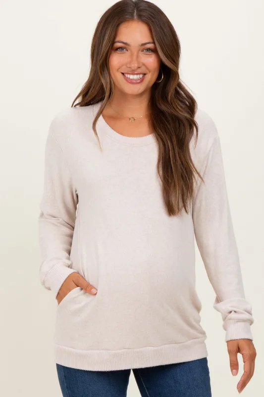 Beige V-Neck Double Layer Maternity Nursing Pullover Top sold by Pinkblush