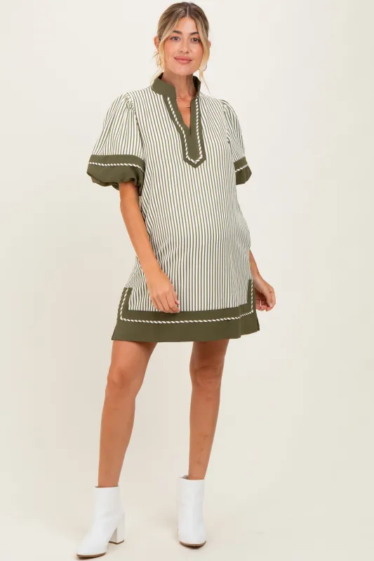 Olive Striped Contrast Border Maternity Mini Dress sold by Pinkblush