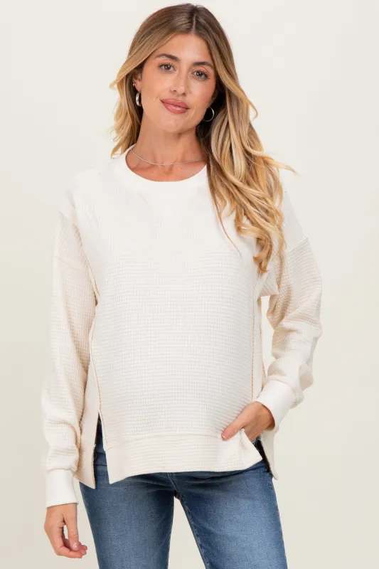 Cream Oversized Contrast Trim Maternity Thermal Pullover sold by Pinkblush
