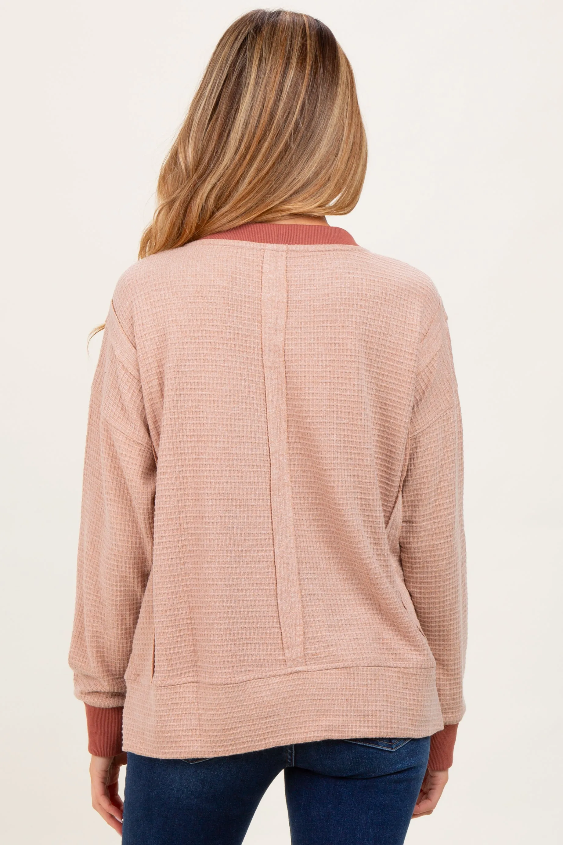 Mocha Oversized Contrast Trim Maternity Thermal Pullover sold by Pinkblush product image thumbnail 3