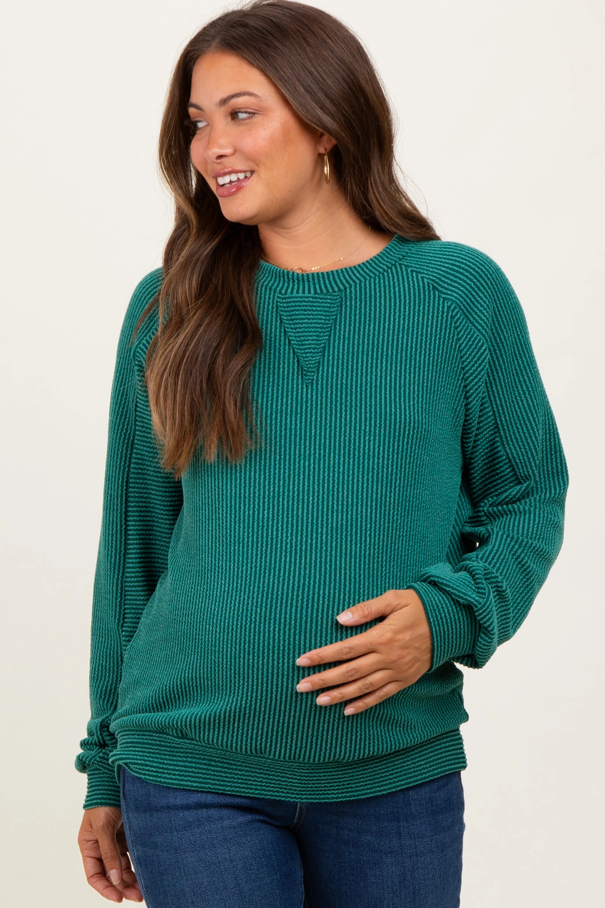 Forest Green Textured Rib Knit Maternity Pullover sold by Pinkblush product image thumbnail 2