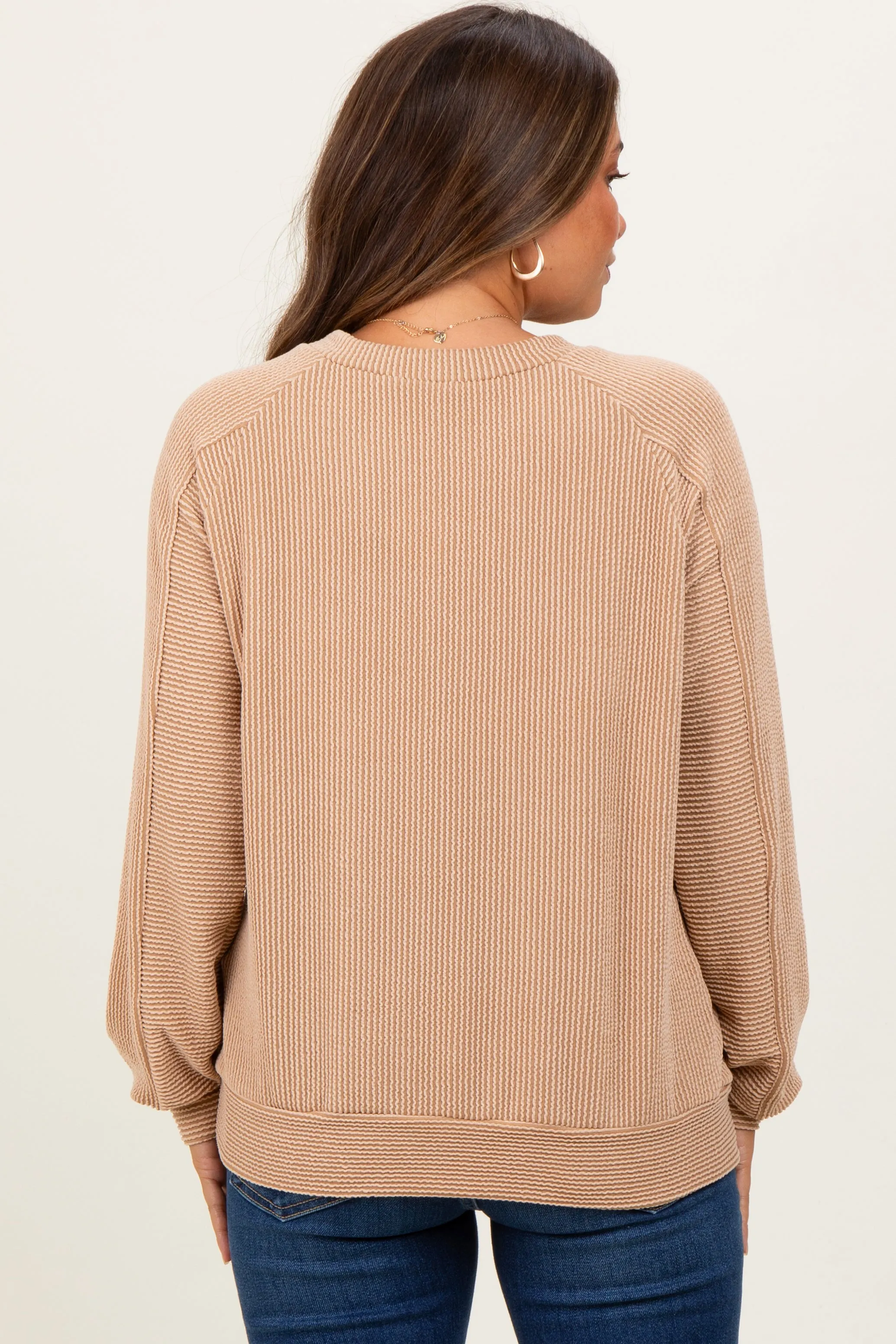 Camel Textured Rib Knit Maternity Pullover sold by Pinkblush product image thumbnail 4
