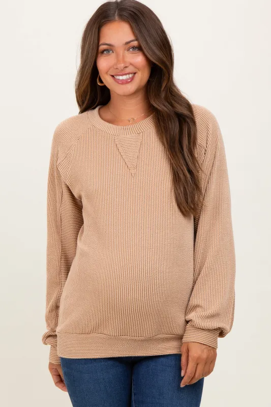 Camel Textured Rib Knit Maternity Pullover sold by Pinkblush