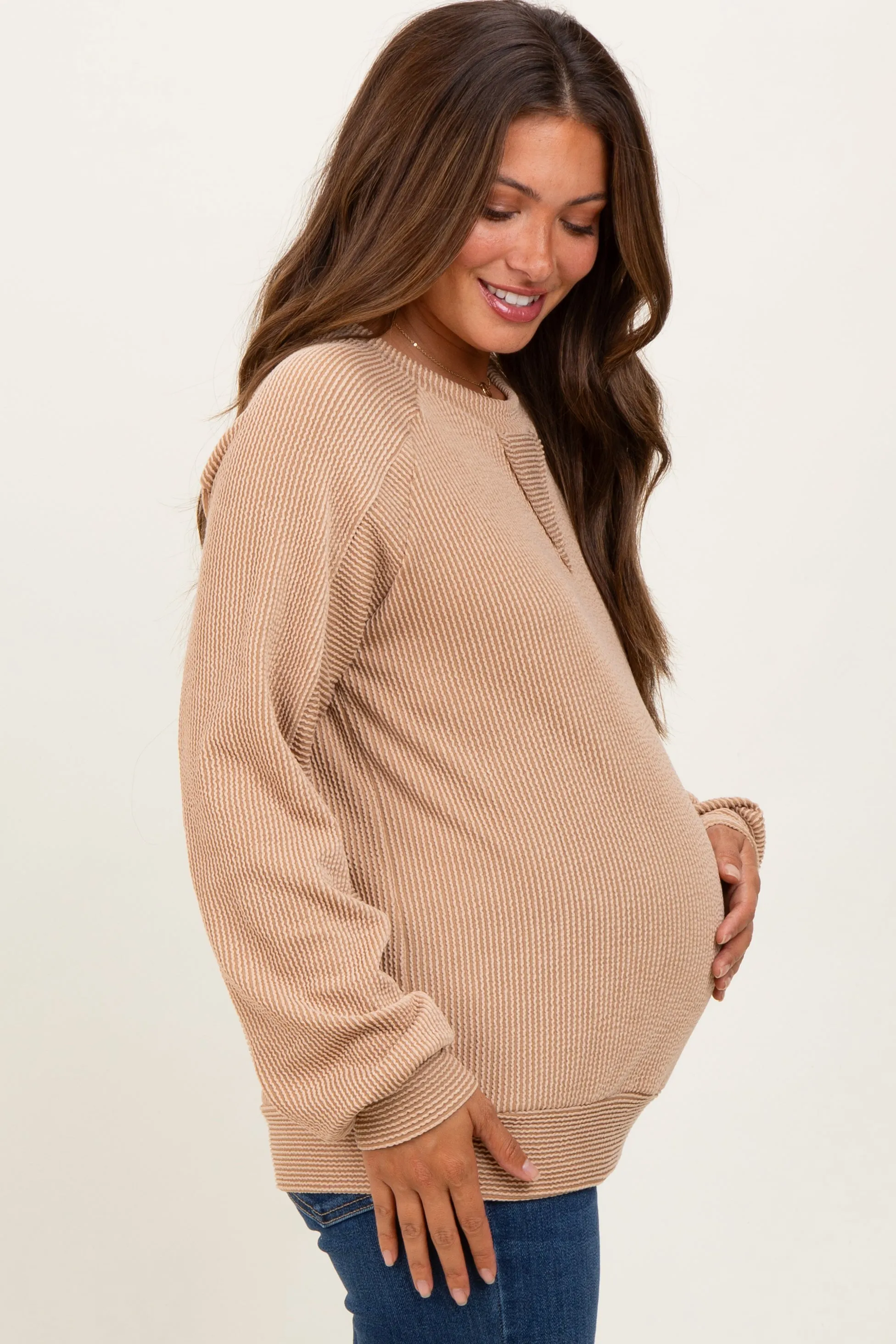 Camel Textured Rib Knit Maternity Pullover sold by Pinkblush product image thumbnail 3