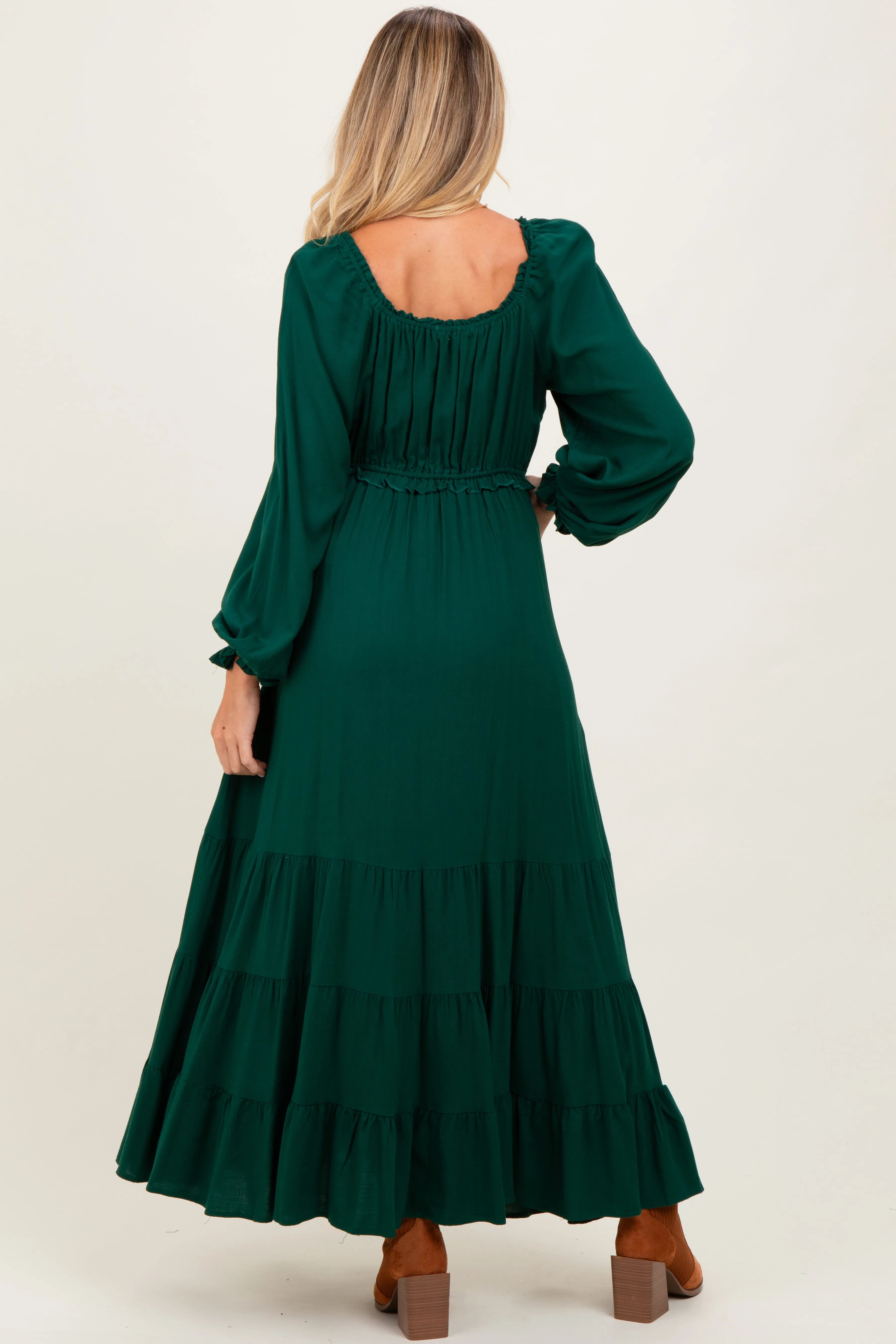 Forest Green Ruffled Fit And Flare Maternity Maxi Dress sold by Pinkblush product image thumbnail 4