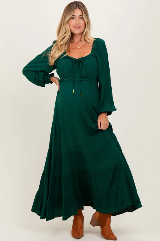 Forest Green Ruffled Fit And Flare Maternity Maxi Dress sold by Pinkblush