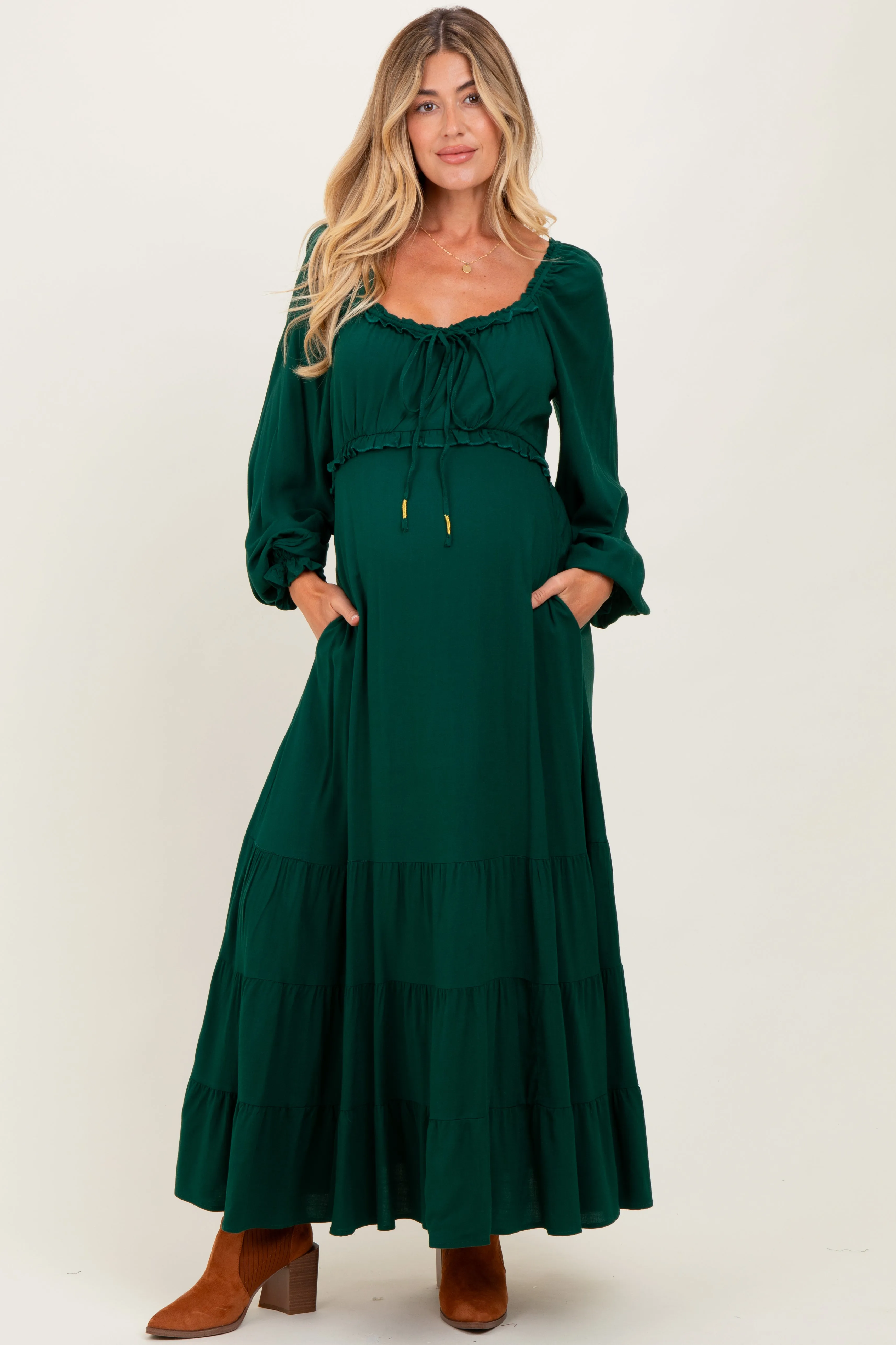 Forest Green Ruffled Fit And Flare Maternity Maxi Dress sold by Pinkblush product image thumbnail 2
