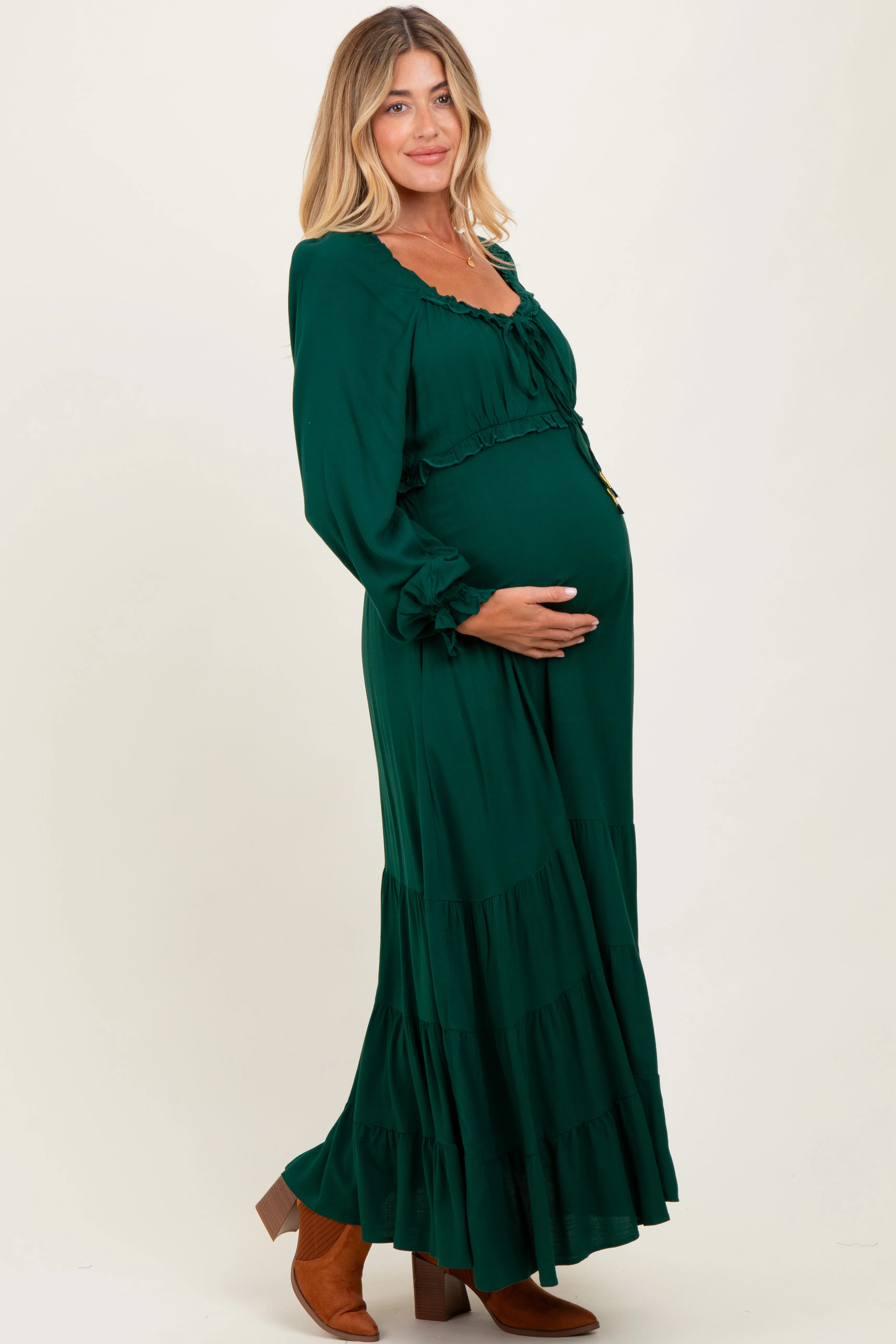 Forest Green Ruffled Fit And Flare Maternity Maxi Dress sold by Pinkblush product image thumbnail 3