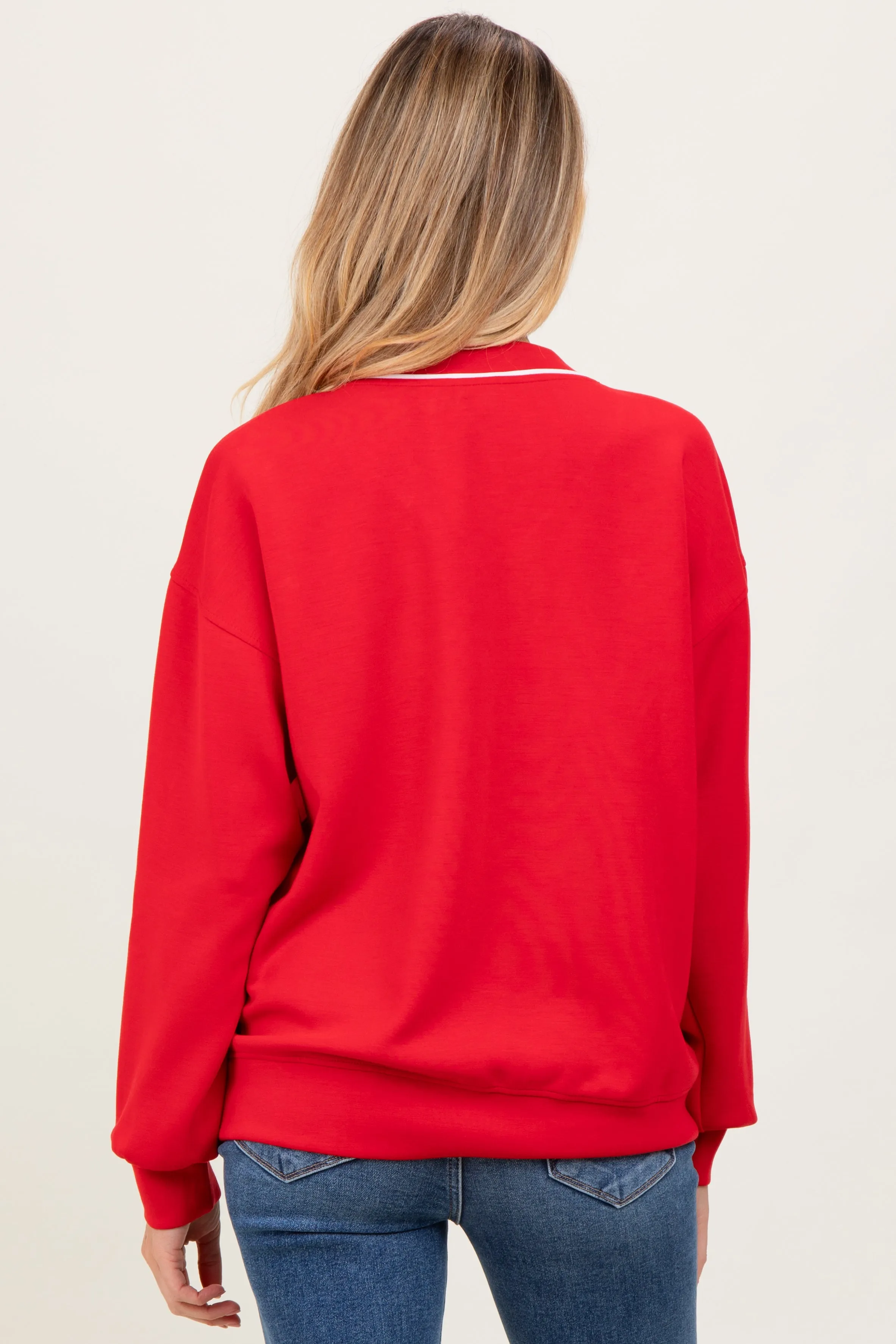 Red V-Neck Maternity Sweatshirt sold by Pinkblush product image thumbnail 4