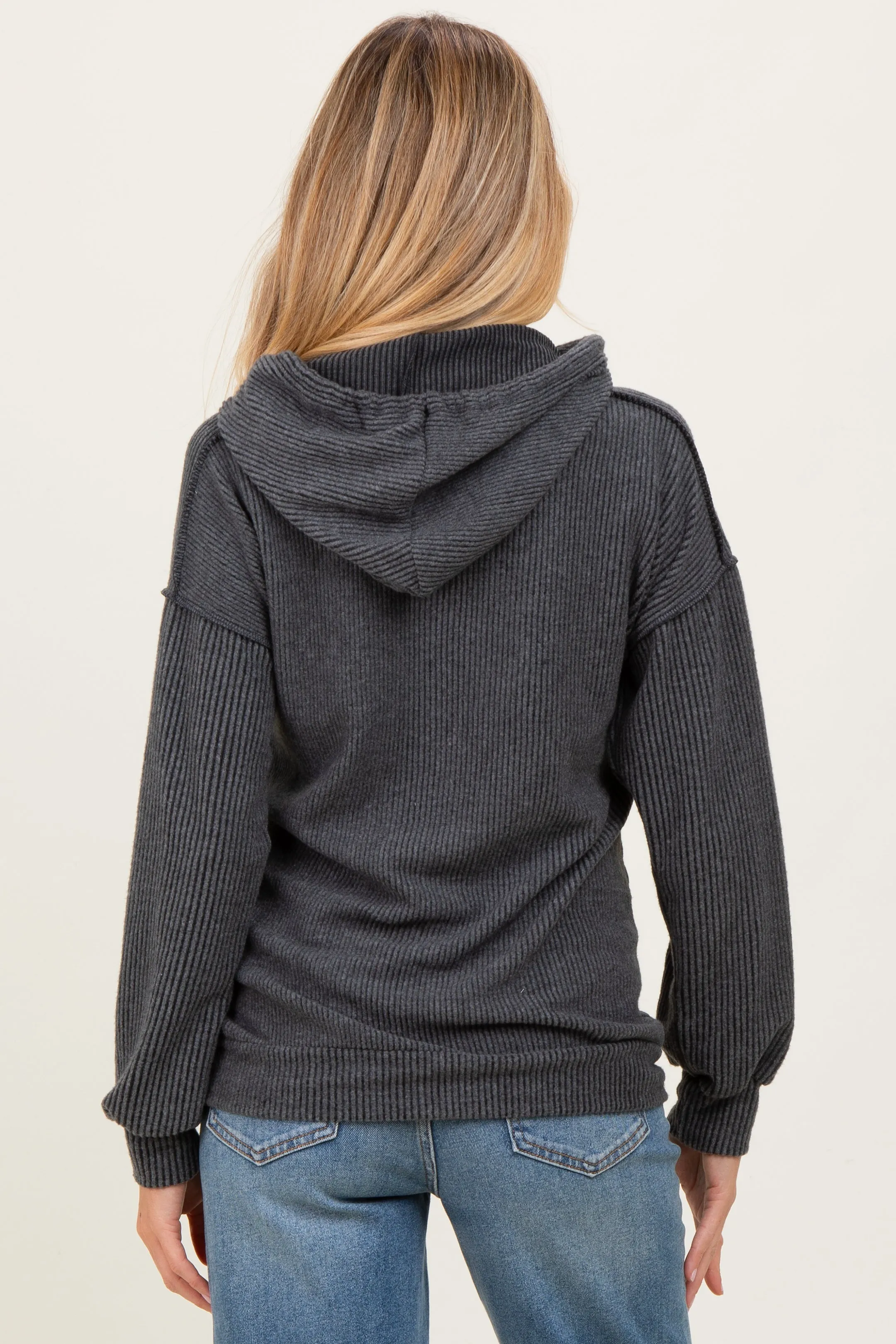 Charcoal Long Sleeve Brushed Urban Rib Maternity Hoodie Top sold by Pinkblush product image thumbnail 4