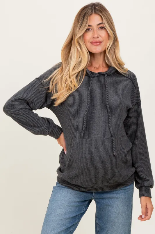 Charcoal Long Sleeve Brushed Urban Rib Maternity Hoodie Top sold by Pinkblush