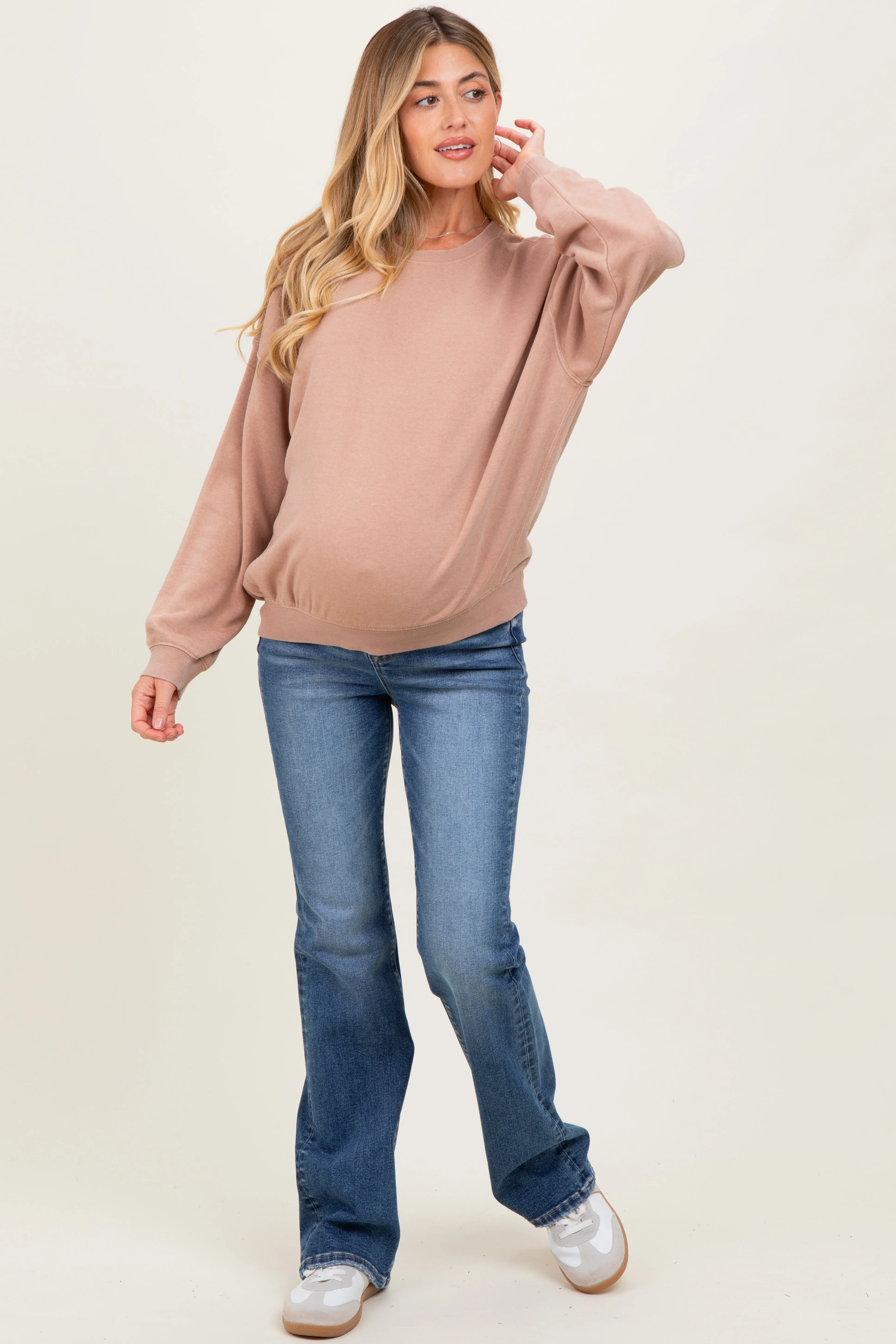 Beige Long Sleeve Maternity Sweatshirt sold by Pinkblush product image thumbnail 2