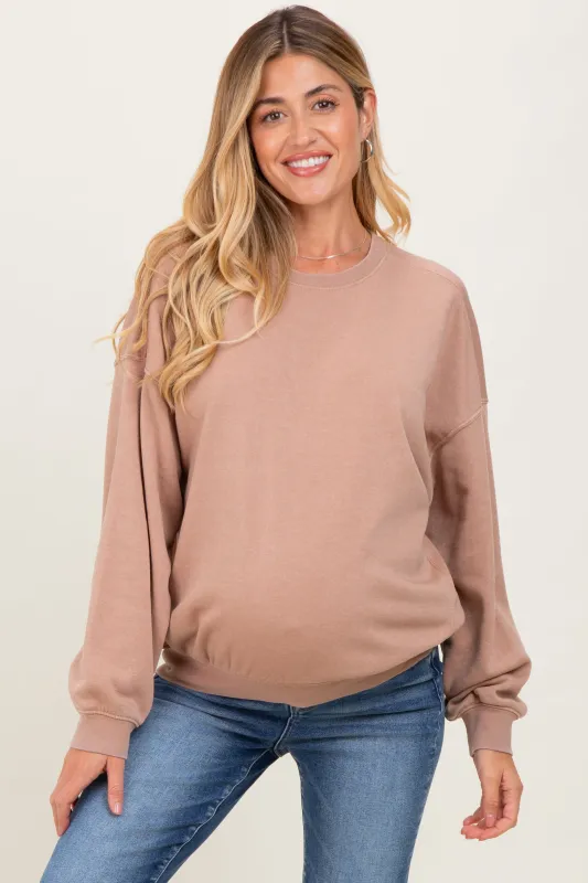 Beige Long Sleeve Maternity Sweatshirt sold by Pinkblush