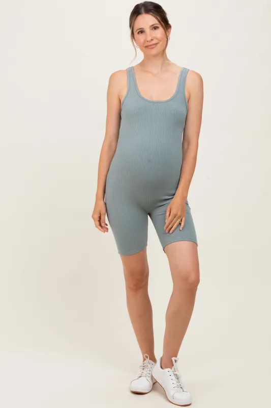 Sage Ribbed Knit Tank Top Maternity Romper sold by Pinkblush