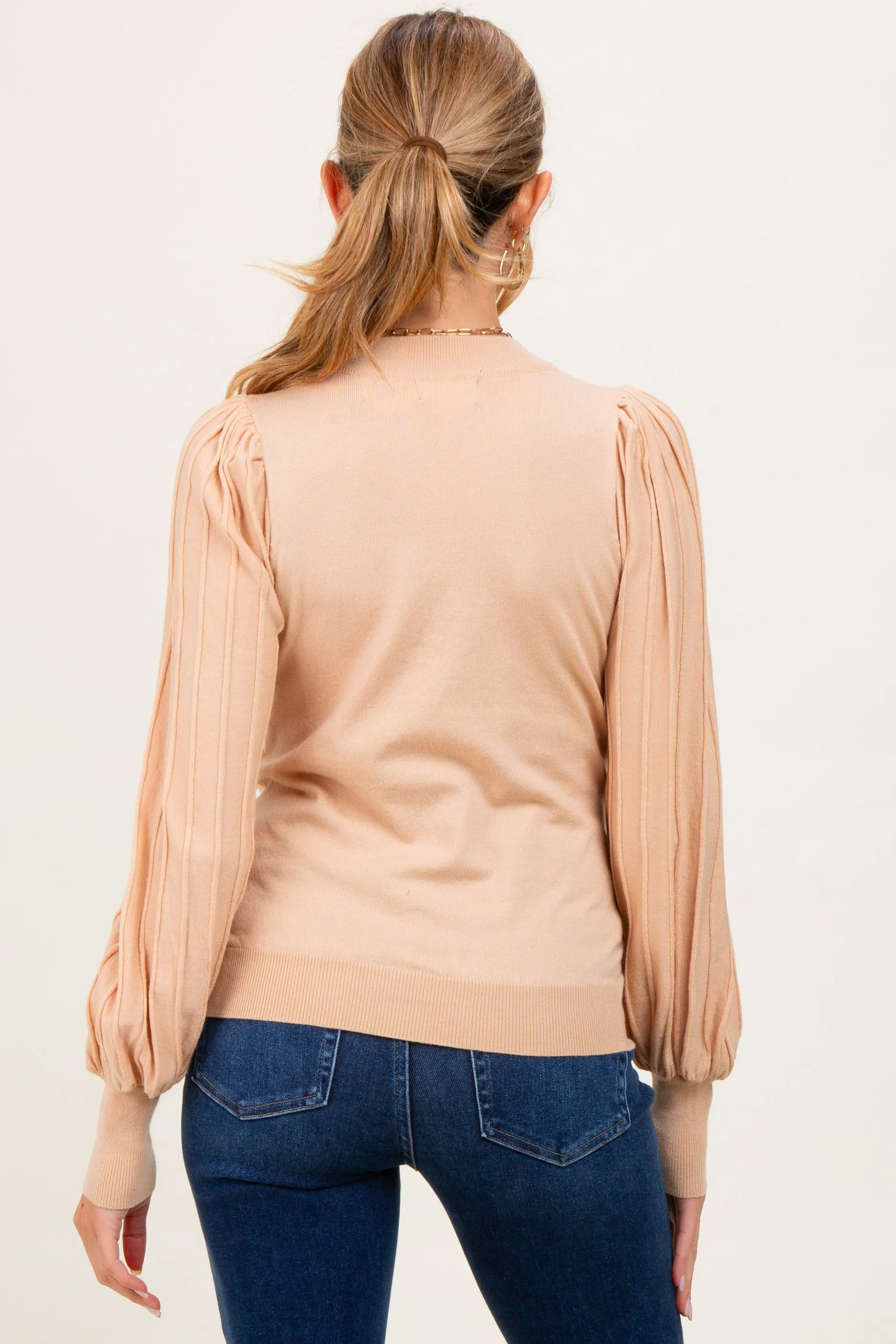 Beige Ribbed Bubble Sleeve Maternity Knit Top sold by Pinkblush product image thumbnail 3