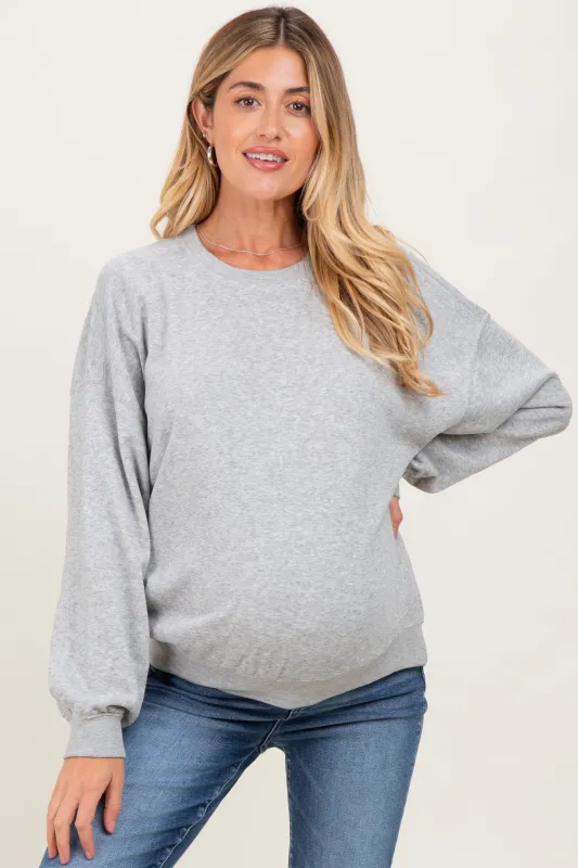Heather Gray Long Sleeve Maternity Sweatshirt sold by Pinkblush