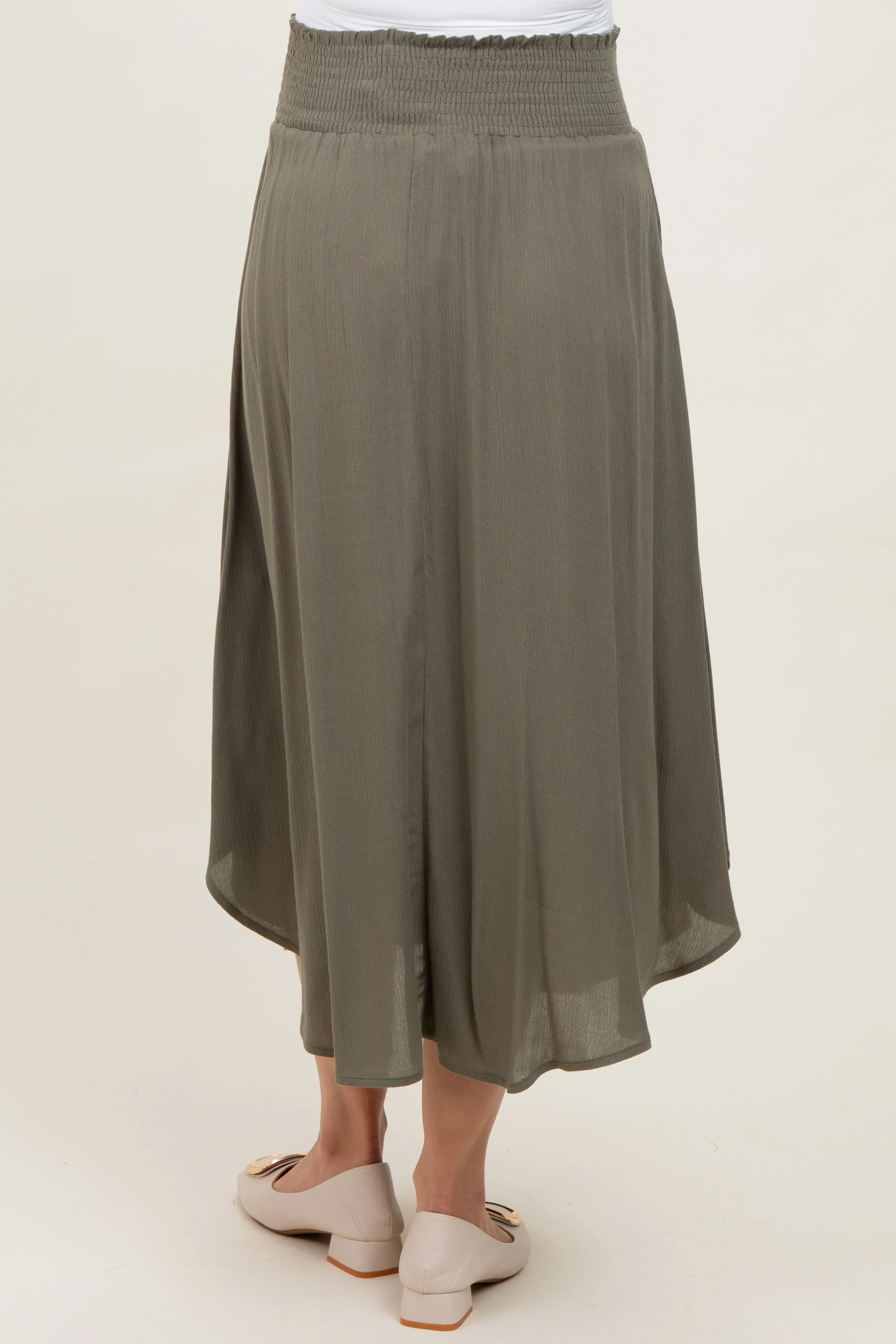 Olive Smocked Waist Rounded Hem Maternity Skirt sold by Pinkblush product image thumbnail 4