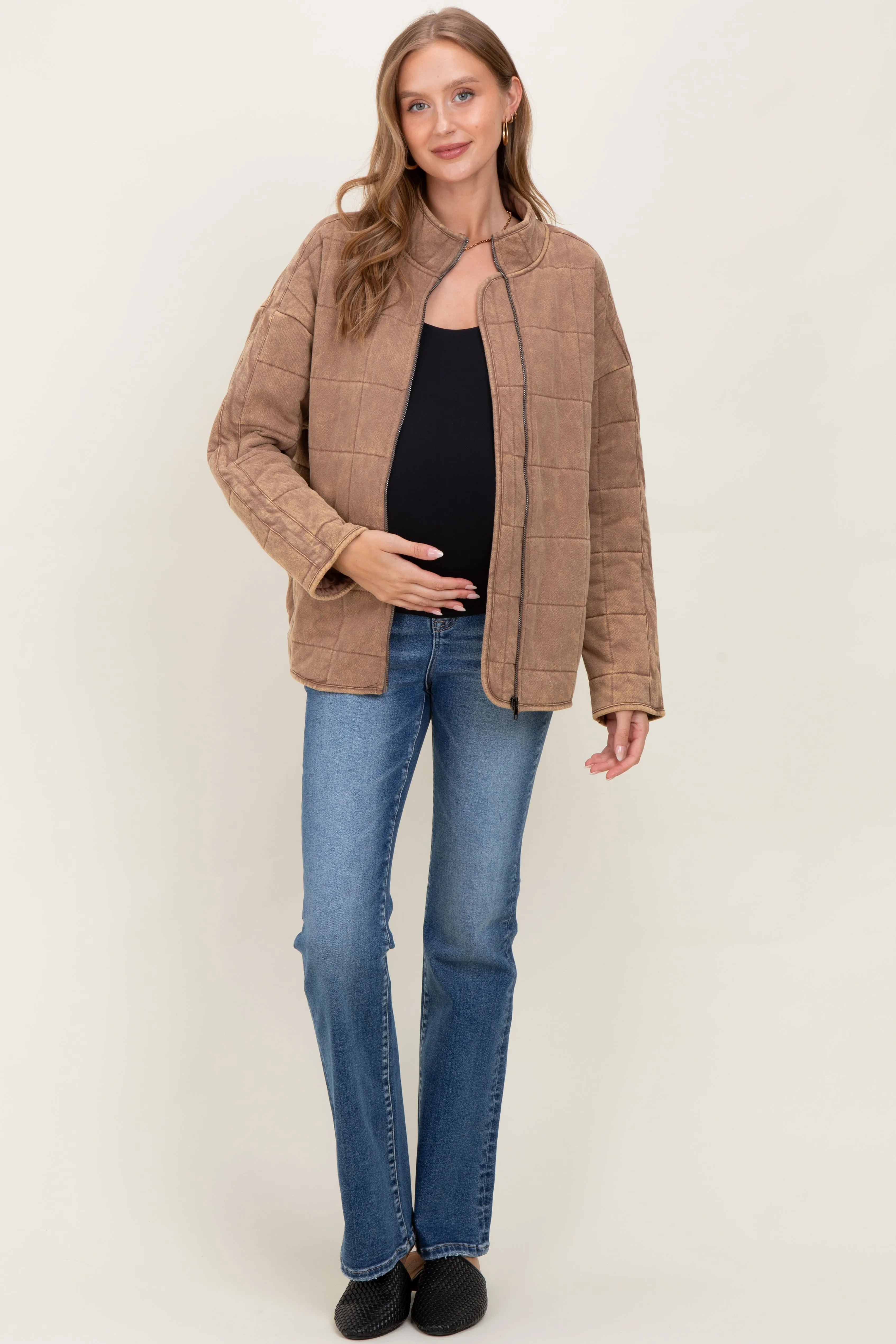 Mocha Quilted Oversized Maternity Jacket sold by Pinkblush product image thumbnail 3