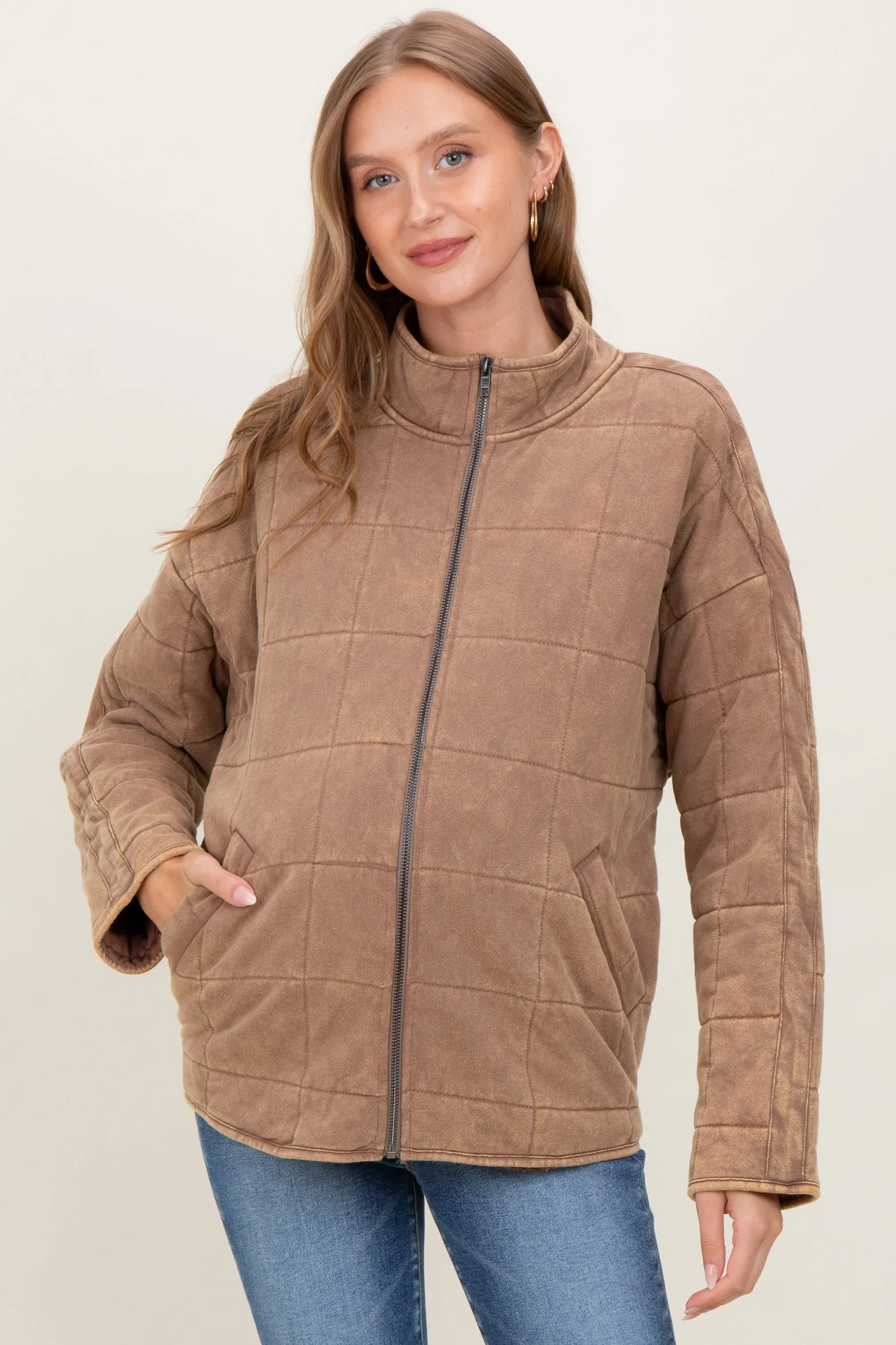 Mocha Quilted Oversized Maternity Jacket sold by Pinkblush product image thumbnail 4