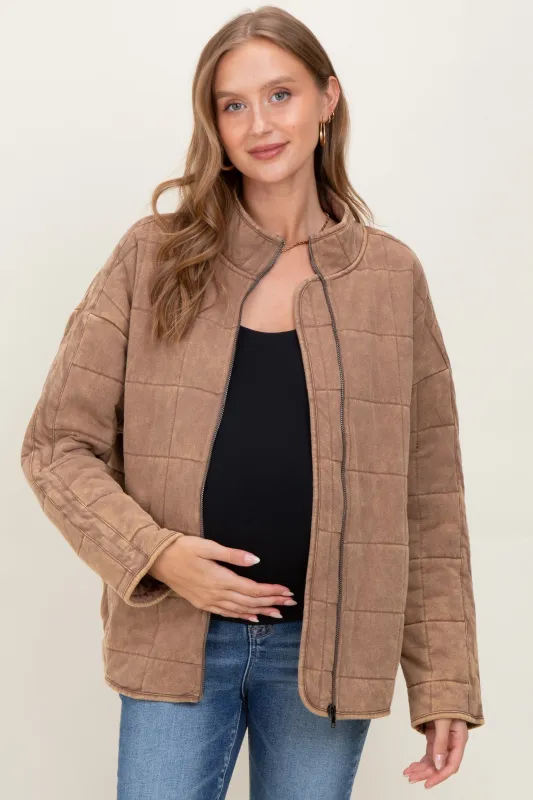 Mocha Quilted Oversized Maternity Jacket sold by Pinkblush