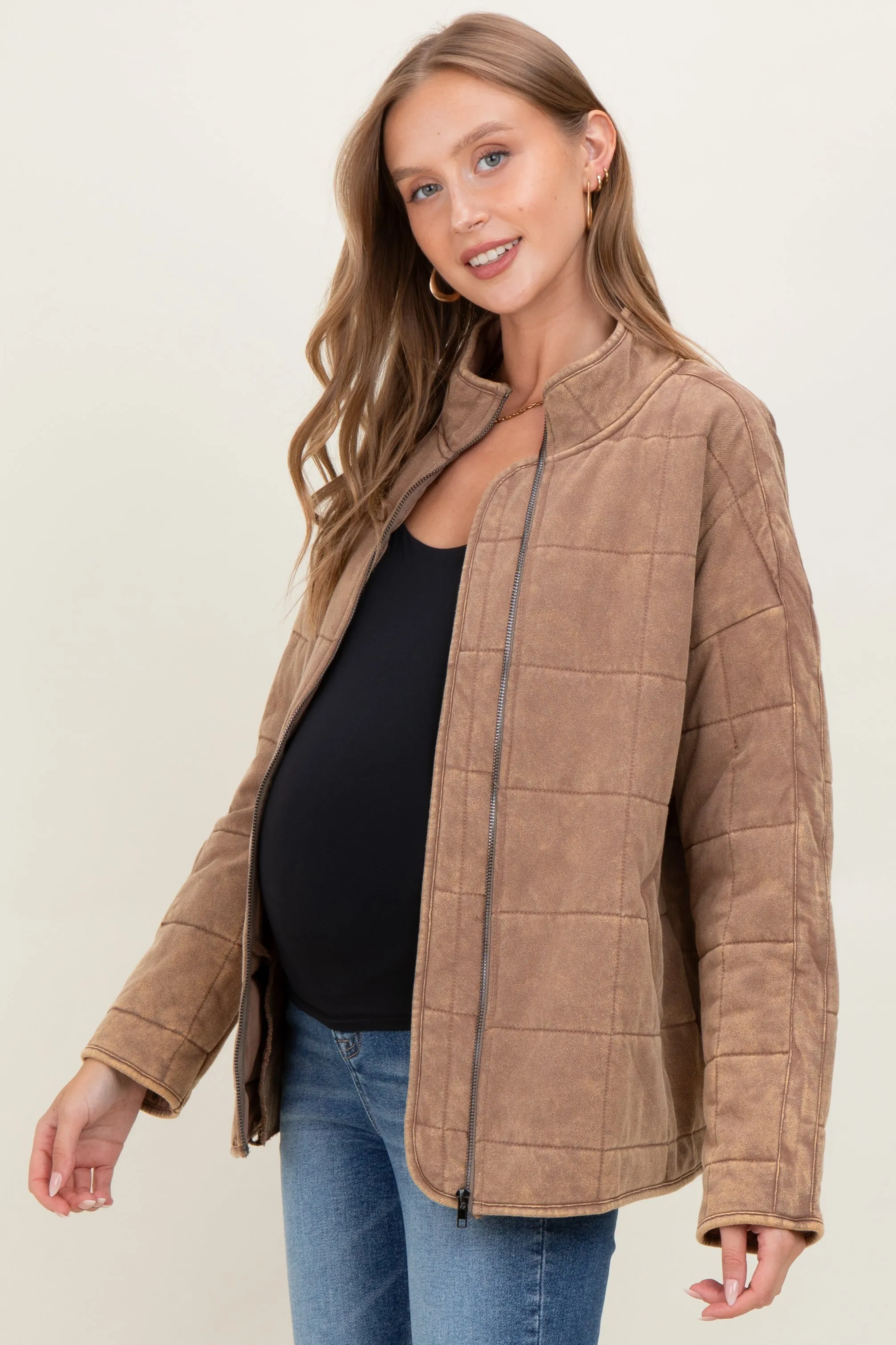 Mocha Quilted Oversized Maternity Jacket sold by Pinkblush product image thumbnail 2