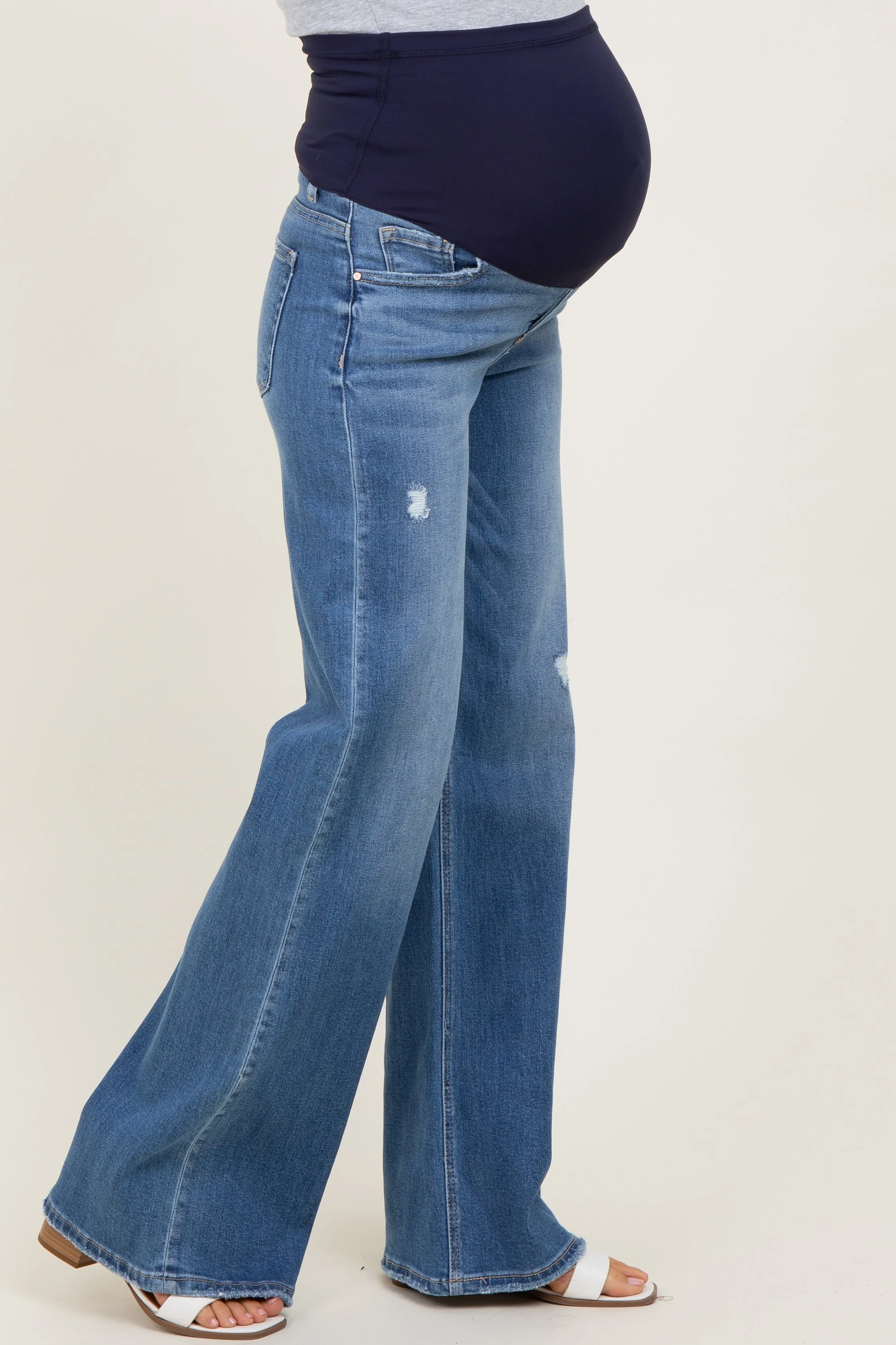 Medium Wash High Rise Wide Maternity Jeans sold by Pinkblush product image thumbnail 4