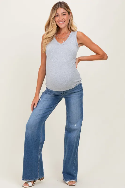 Medium Wash High Rise Wide Maternity Jeans made by Pinkblush