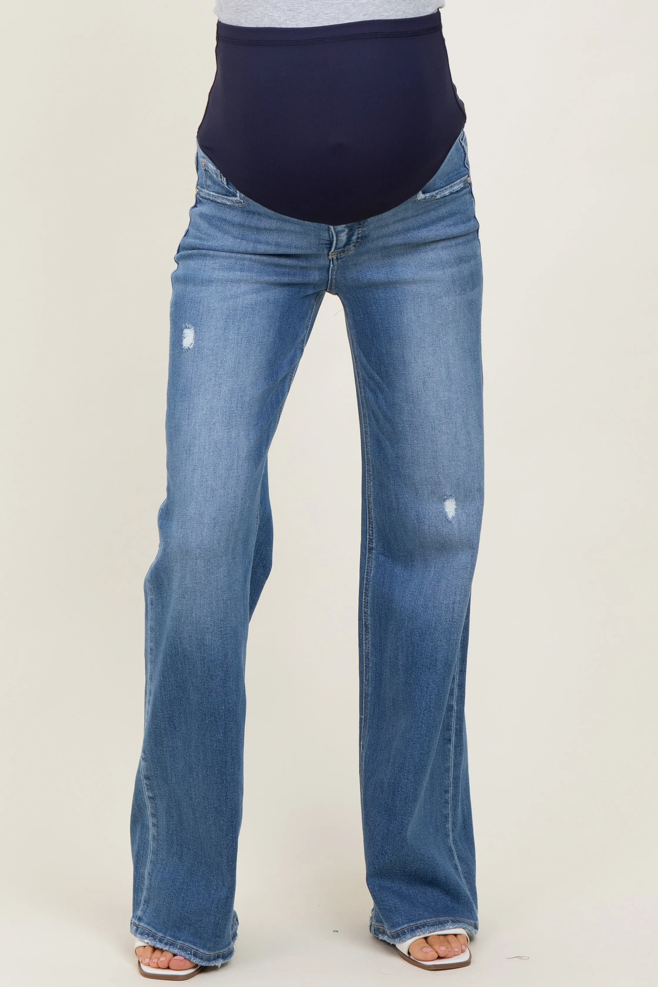 Medium Wash High Rise Wide Maternity Jeans sold by Pinkblush product image thumbnail 3
