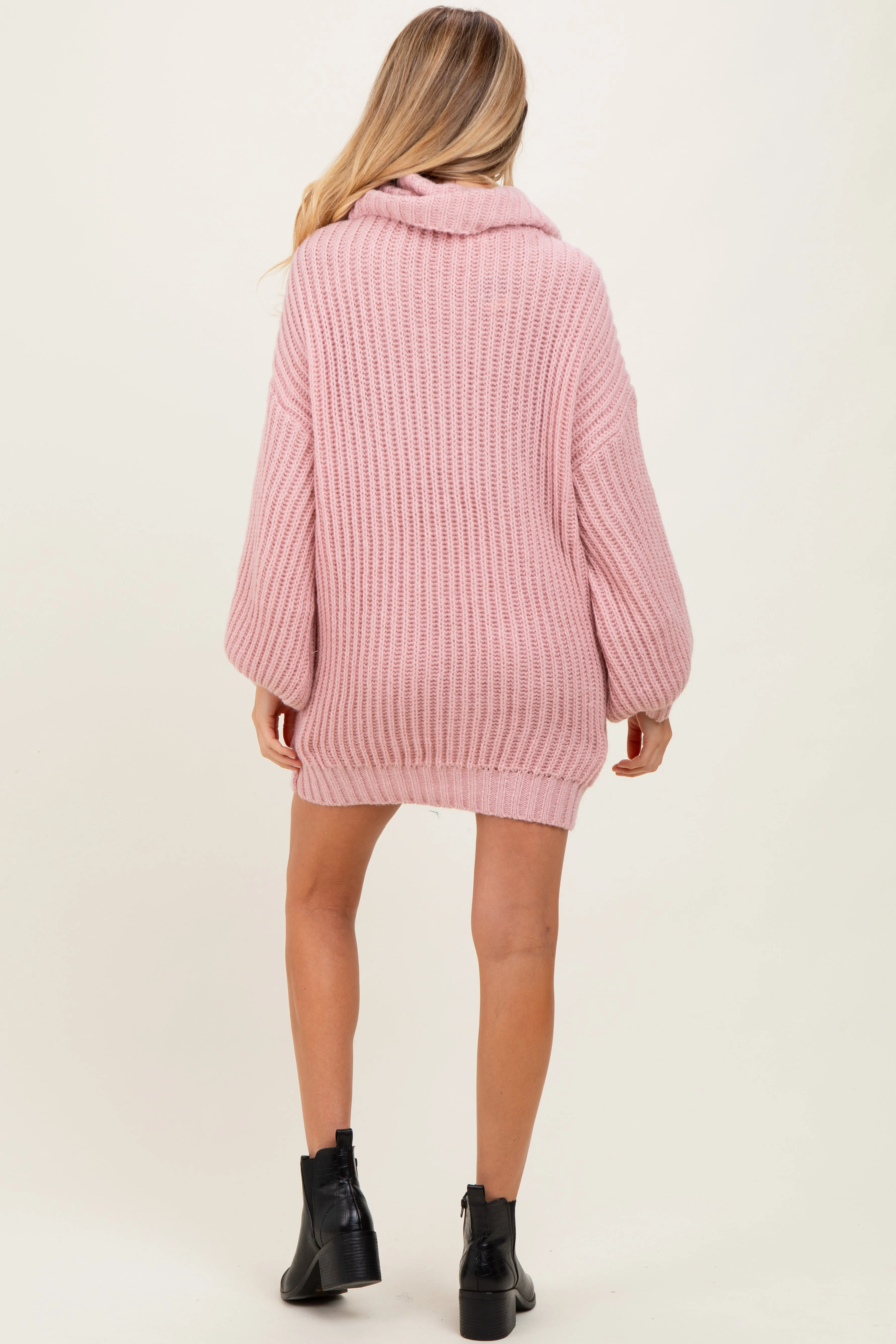 Pink Turtleneck Puff Sleeve Maternity Sweater Dress sold by Pinkblush product image thumbnail 2