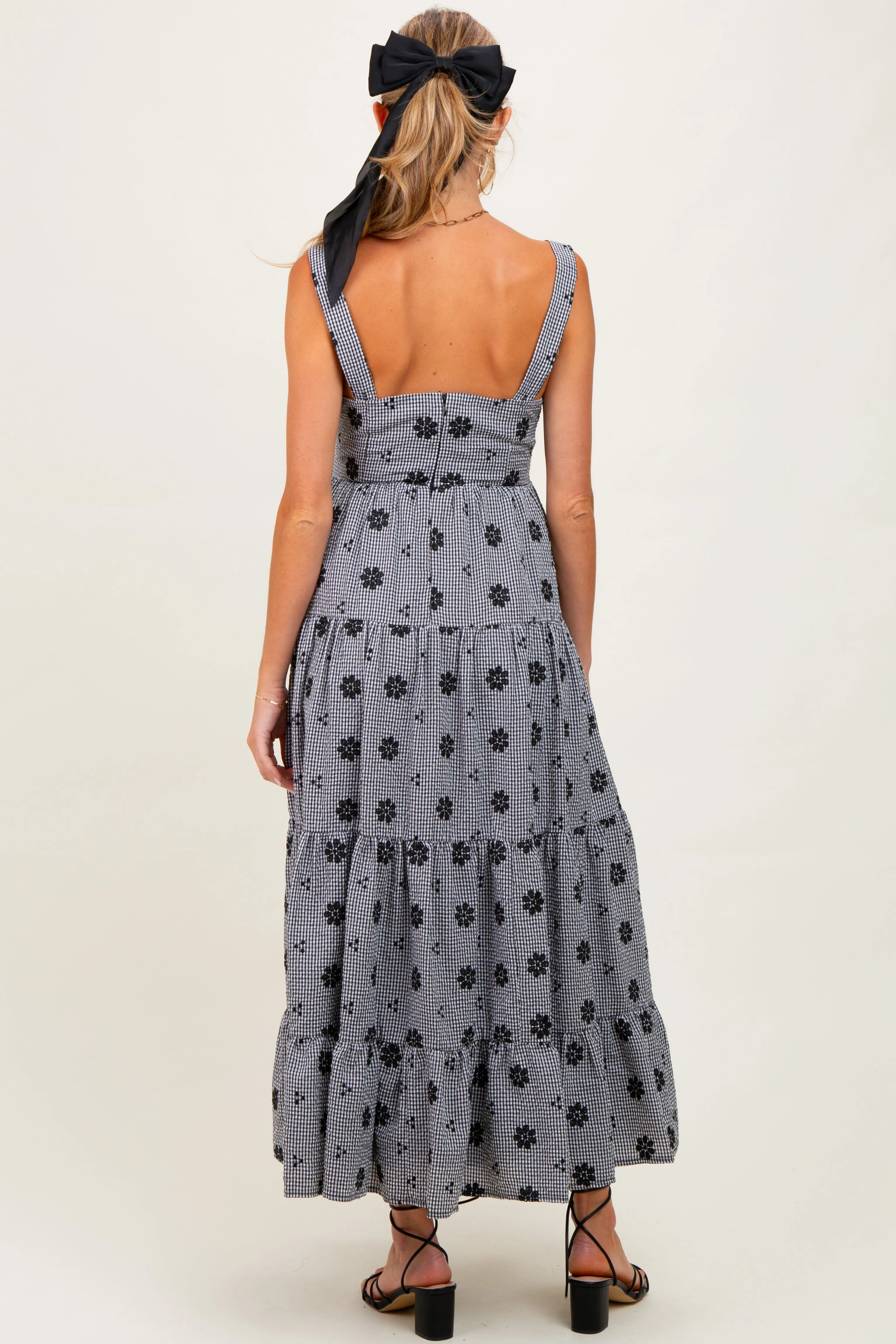 Black Gingham Floral Embroidered Maternity Maxi Dress sold by Pinkblush product image thumbnail 4
