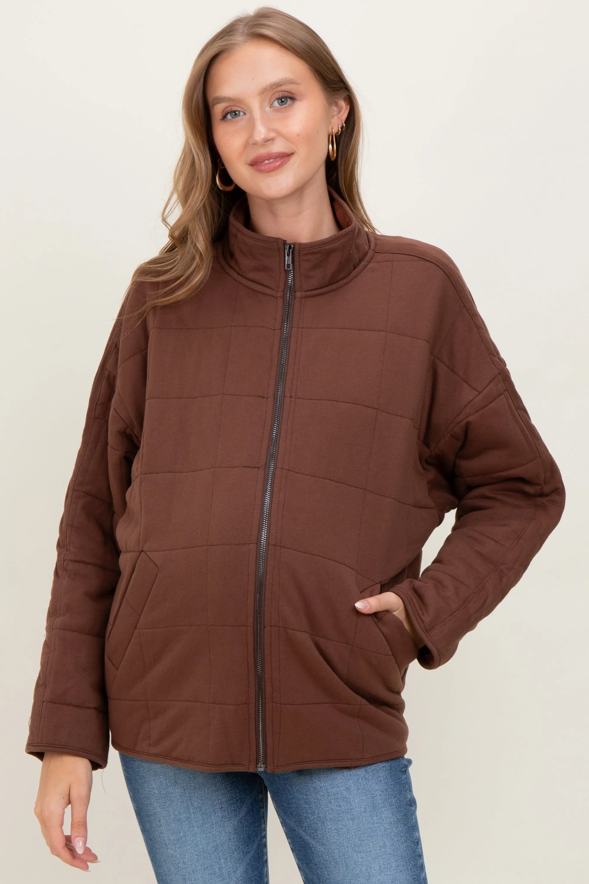 Brown Quilted Oversized Maternity Jacket sold by Pinkblush product image thumbnail 4