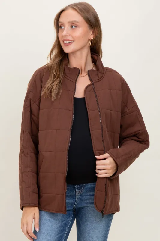Brown Quilted Oversized Maternity Jacket sold by Pinkblush