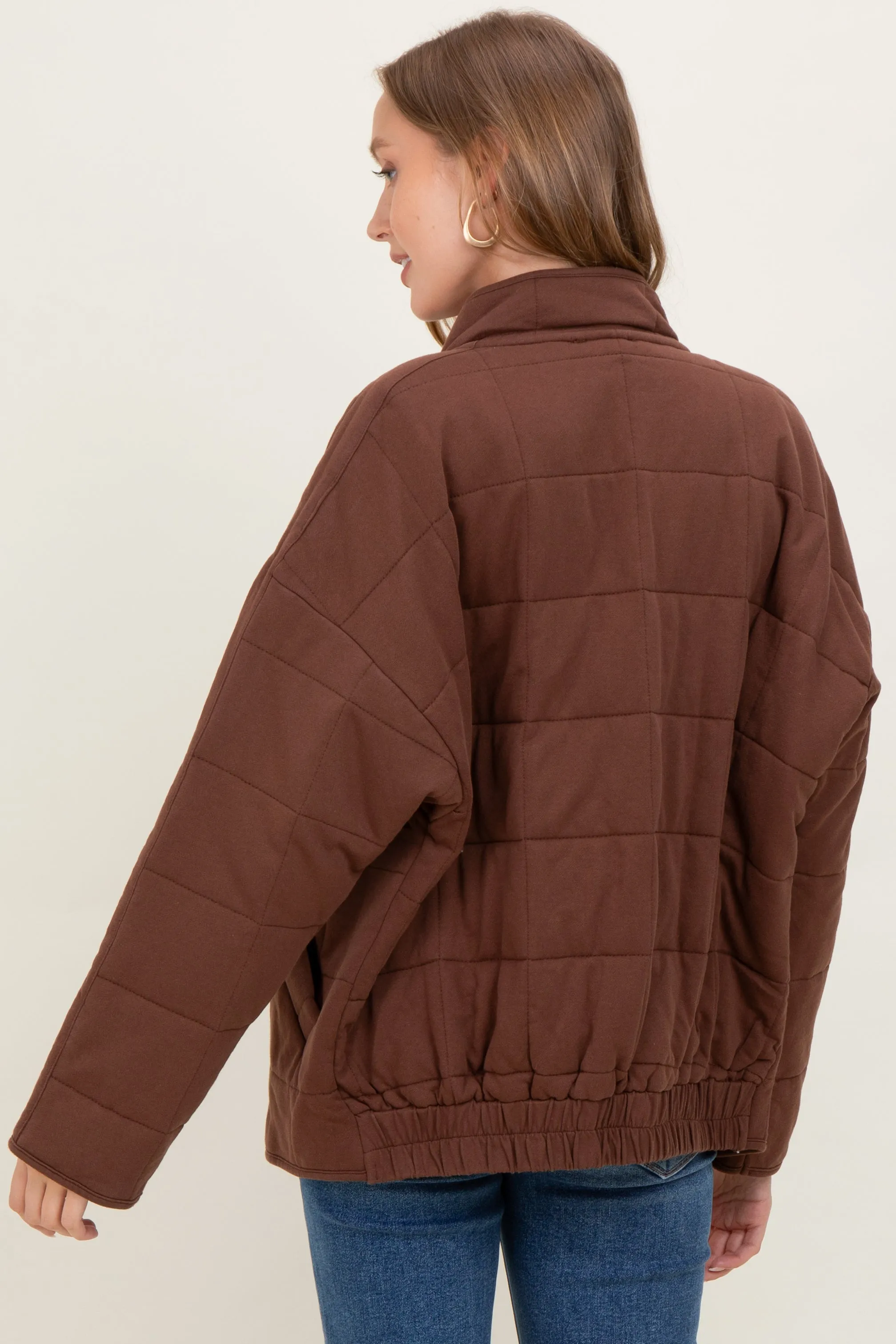 Brown Quilted Oversized Maternity Jacket sold by Pinkblush product image thumbnail 5