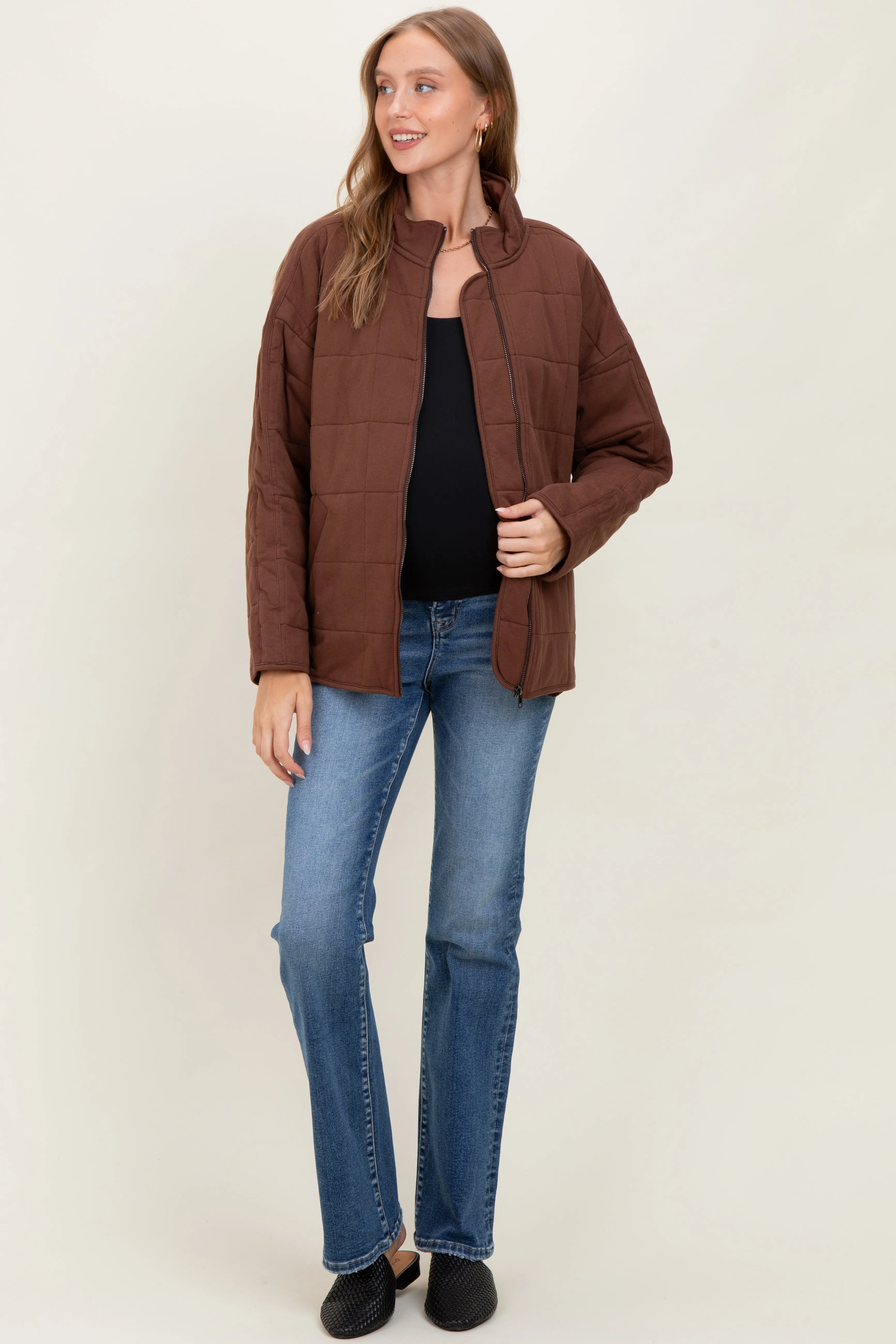 Brown Quilted Oversized Maternity Jacket sold by Pinkblush product image thumbnail 3