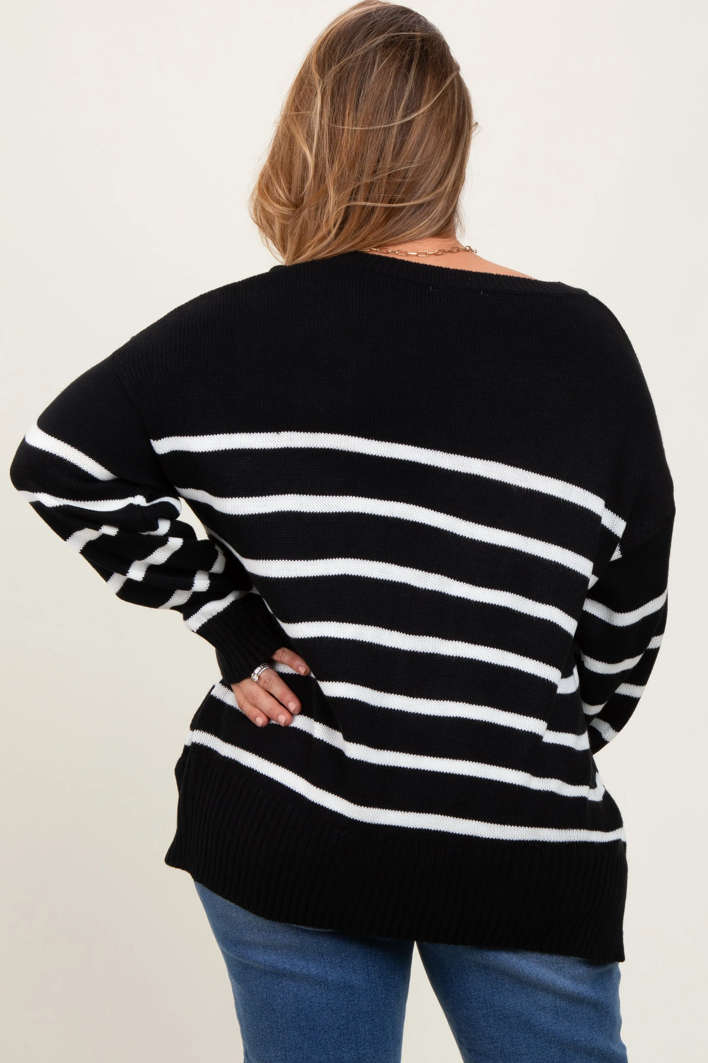 Black Striped Side Slit Maternity Plus Sweater sold by Pinkblush product image thumbnail 3