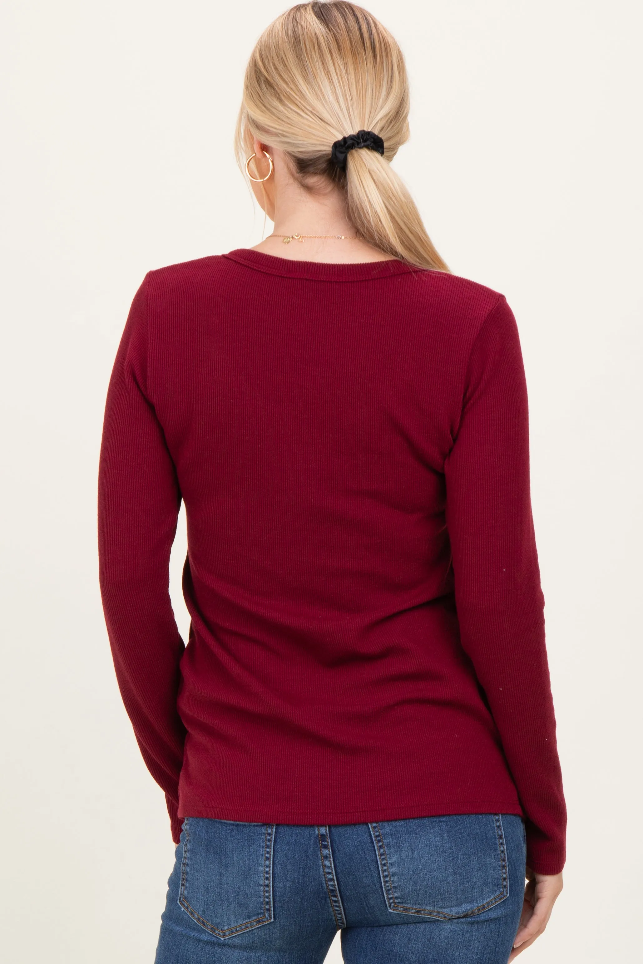 Burgundy Ribbed Long Sleeve Henley Top sold by Pinkblush product image thumbnail 4