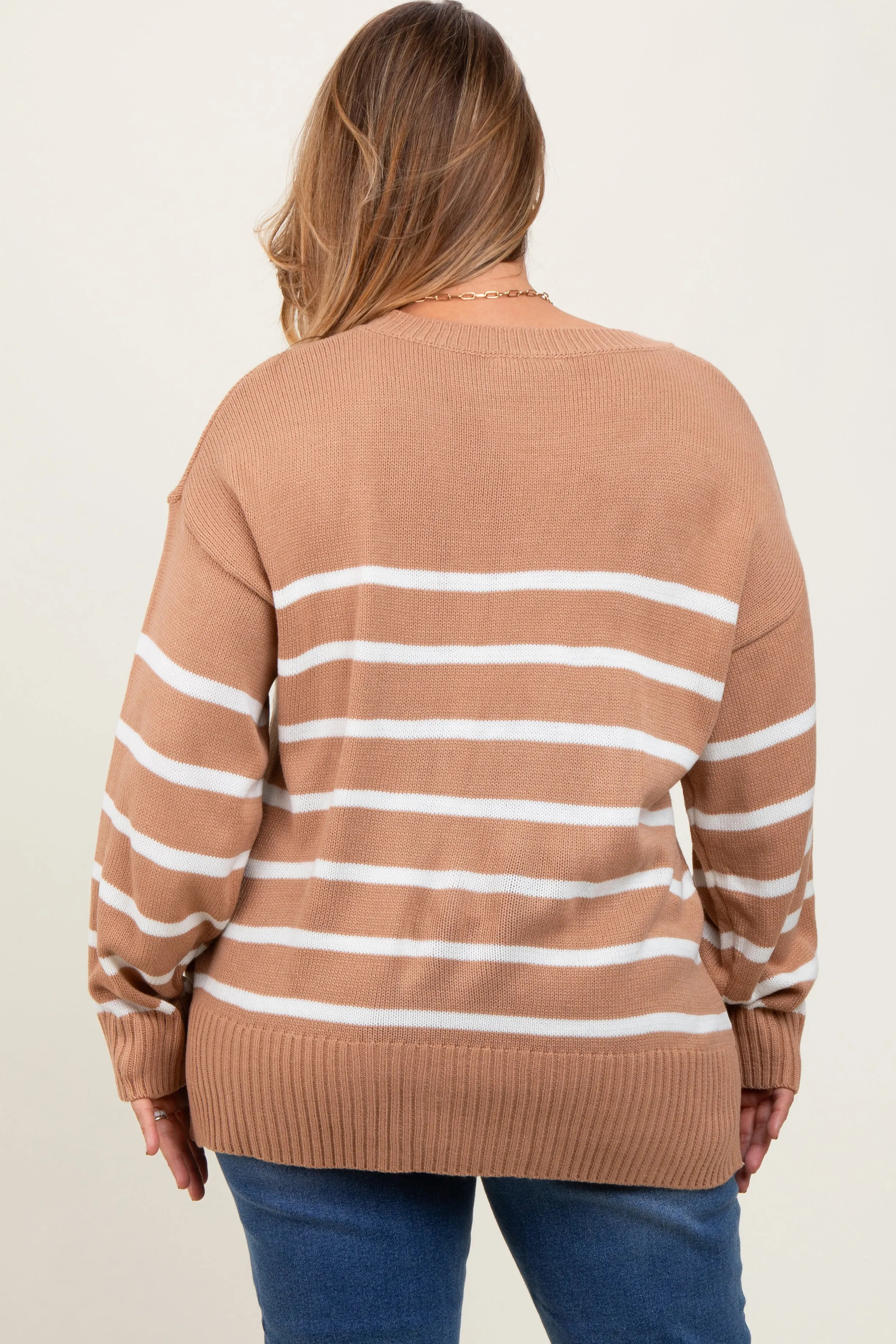 Taupe Striped Side Slit Maternity Plus Sweater sold by Pinkblush product image thumbnail 4