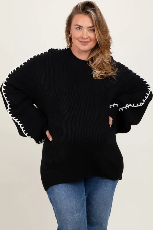 Black Contrast Stitch Maternity Plus Sweater sold by Pinkblush