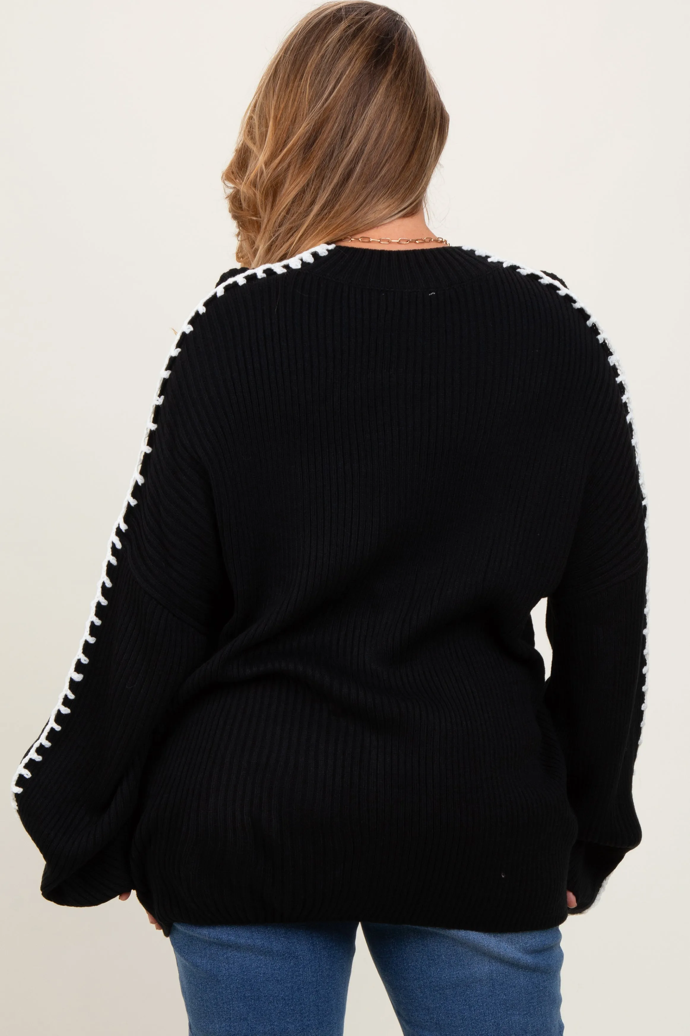 Black Contrast Stitch Maternity Plus Sweater sold by Pinkblush product image thumbnail 4