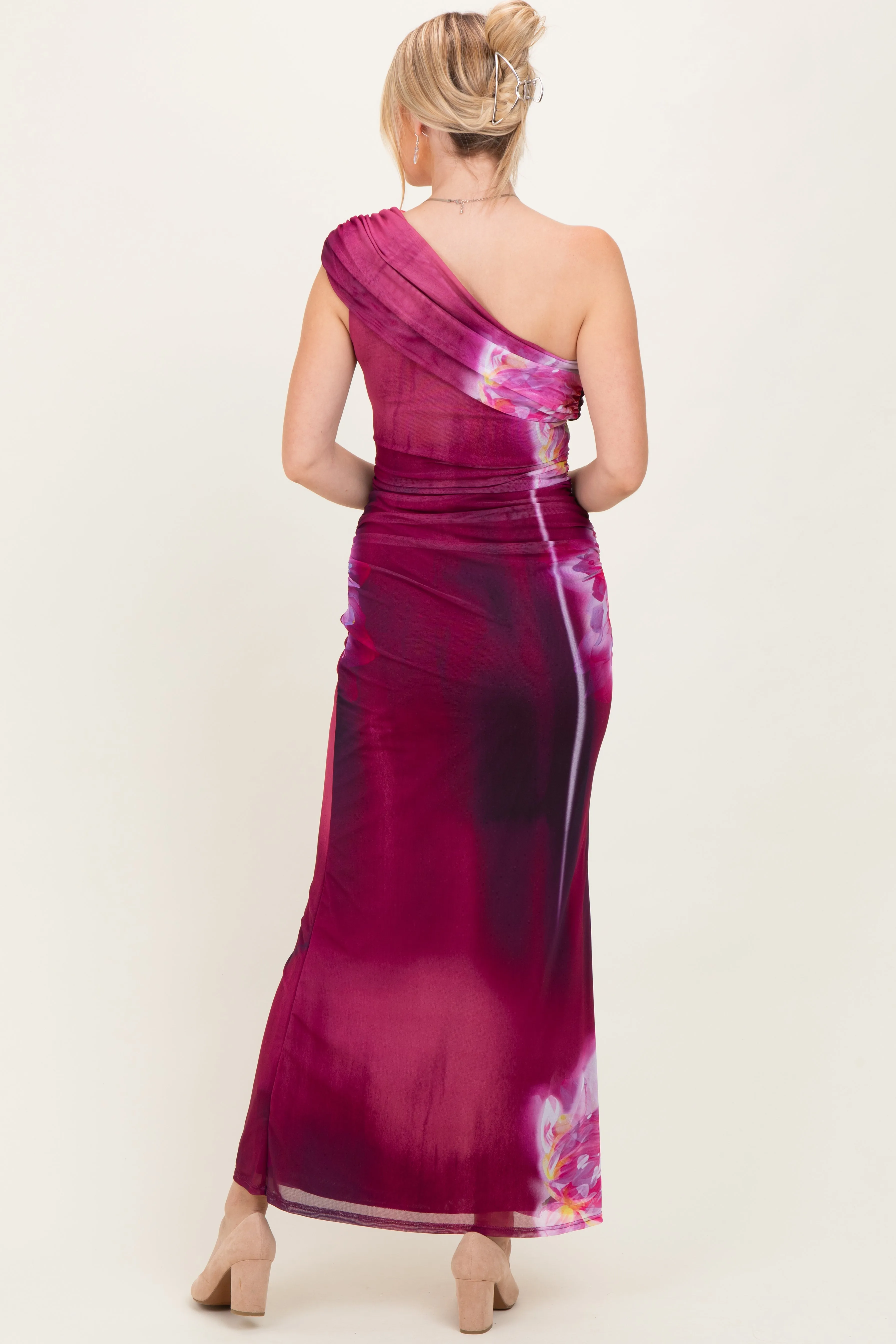 Plum Floral One Shoulder Maxi Dress sold by Pinkblush product image thumbnail 4