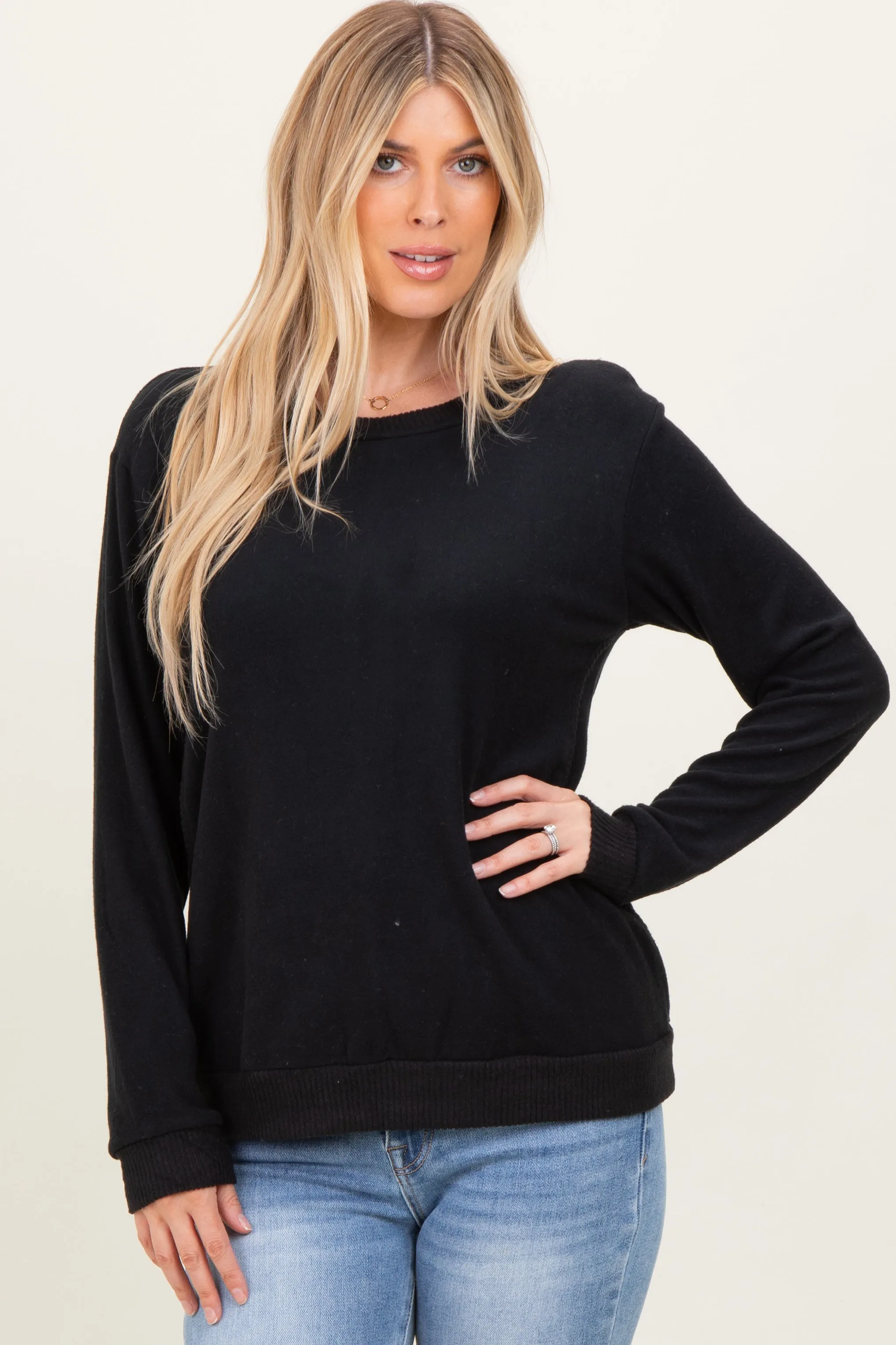 Black V-Neck Double Layer Nursing Pullover Top sold by Pinkblush