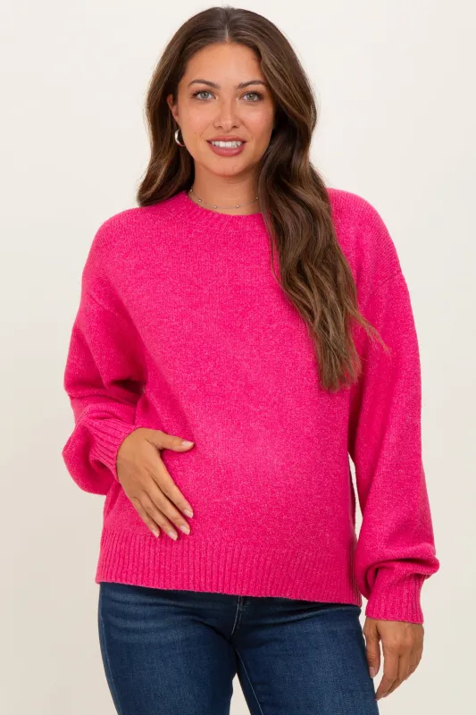 Fuchsia Chunky Knit Oversized Maternity Sweater sold by Pinkblush