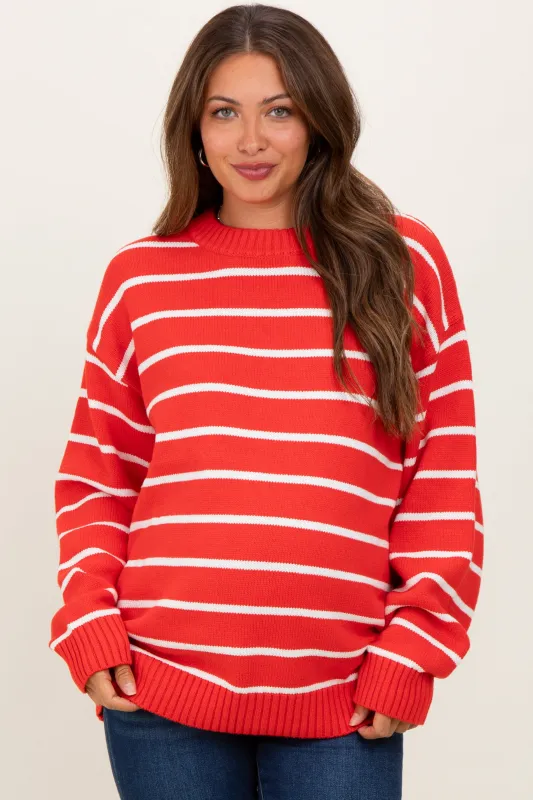 Red Striped Oversized Maternity Sweater sold by Pinkblush