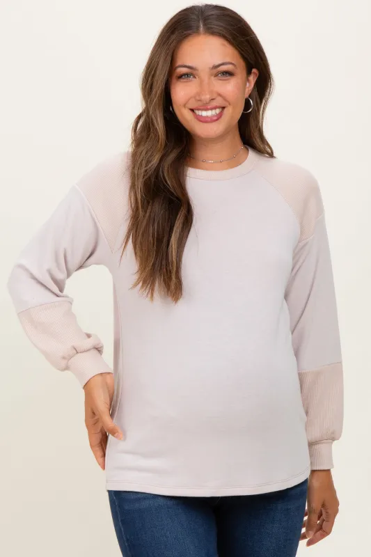 Cream Ribbed Bubble Sleeve Maternity Top sold by Pinkblush