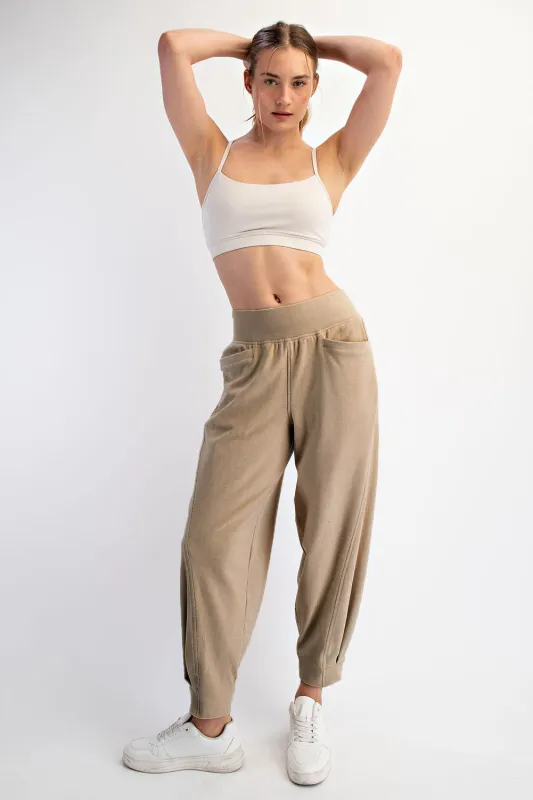 Light Taupe Brushed Knit Barrel Leg Joggers sold by Pinkblush