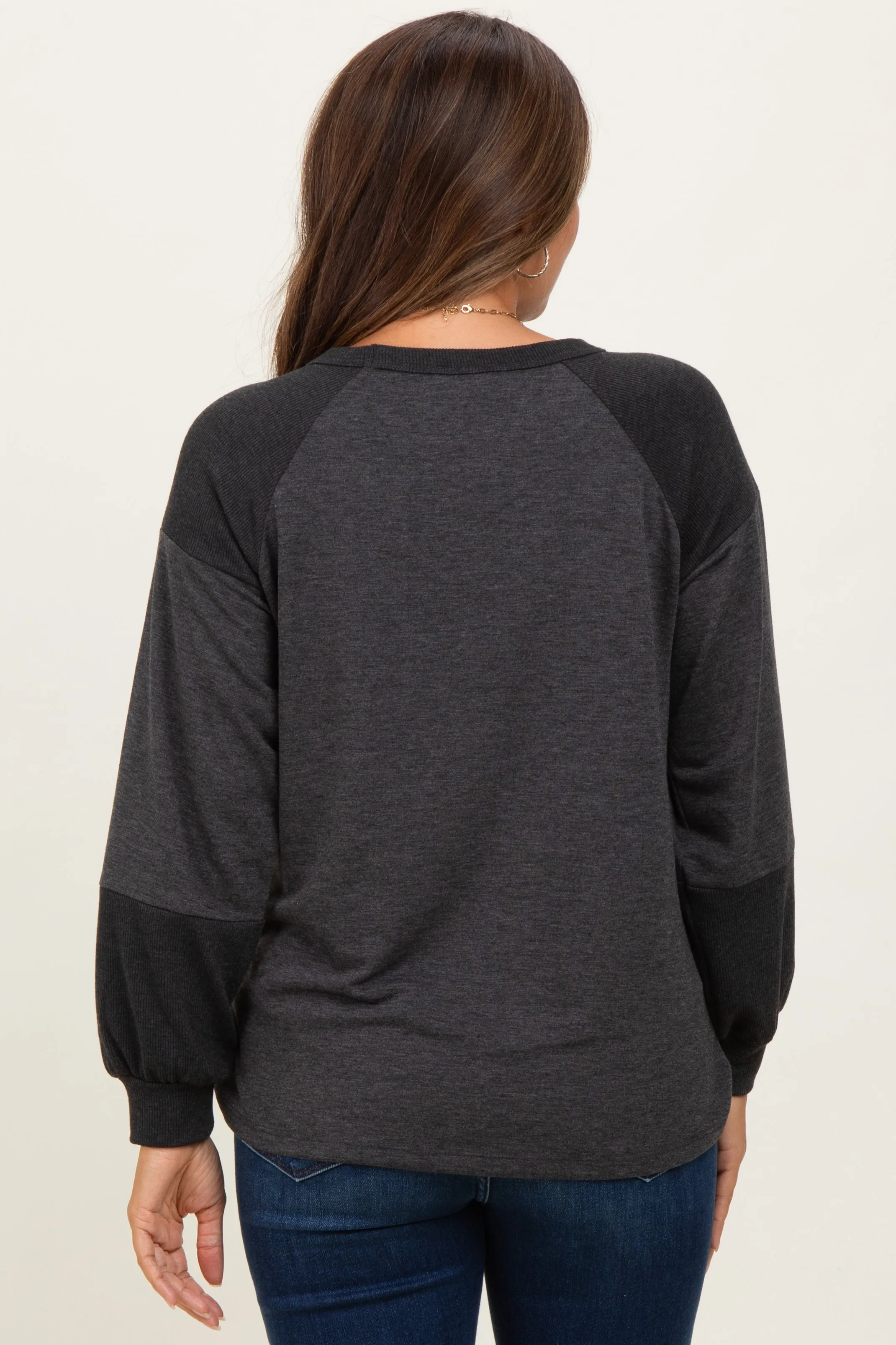 Charcoal Ribbed Bubble Sleeve Maternity Top sold by Pinkblush product image thumbnail 3