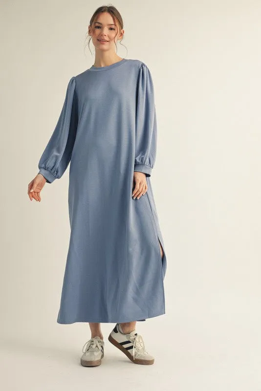 Blue Side Slit Detail Solid Midi Dress sold by Pinkblush product image thumbnail 2