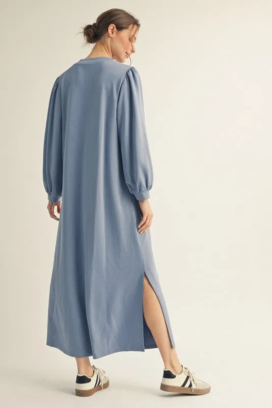 Blue Side Slit Detail Solid Midi Dress sold by Pinkblush product image thumbnail 3