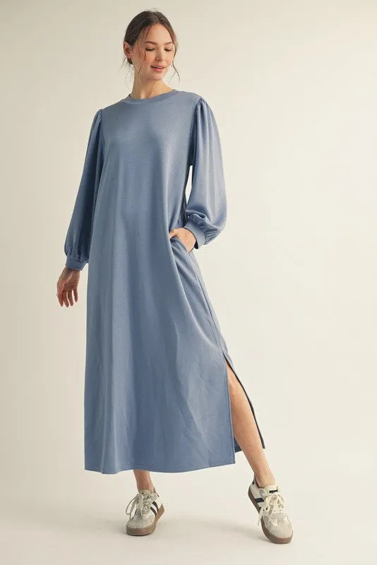 Blue Side Slit Detail Solid Midi Dress sold by Pinkblush